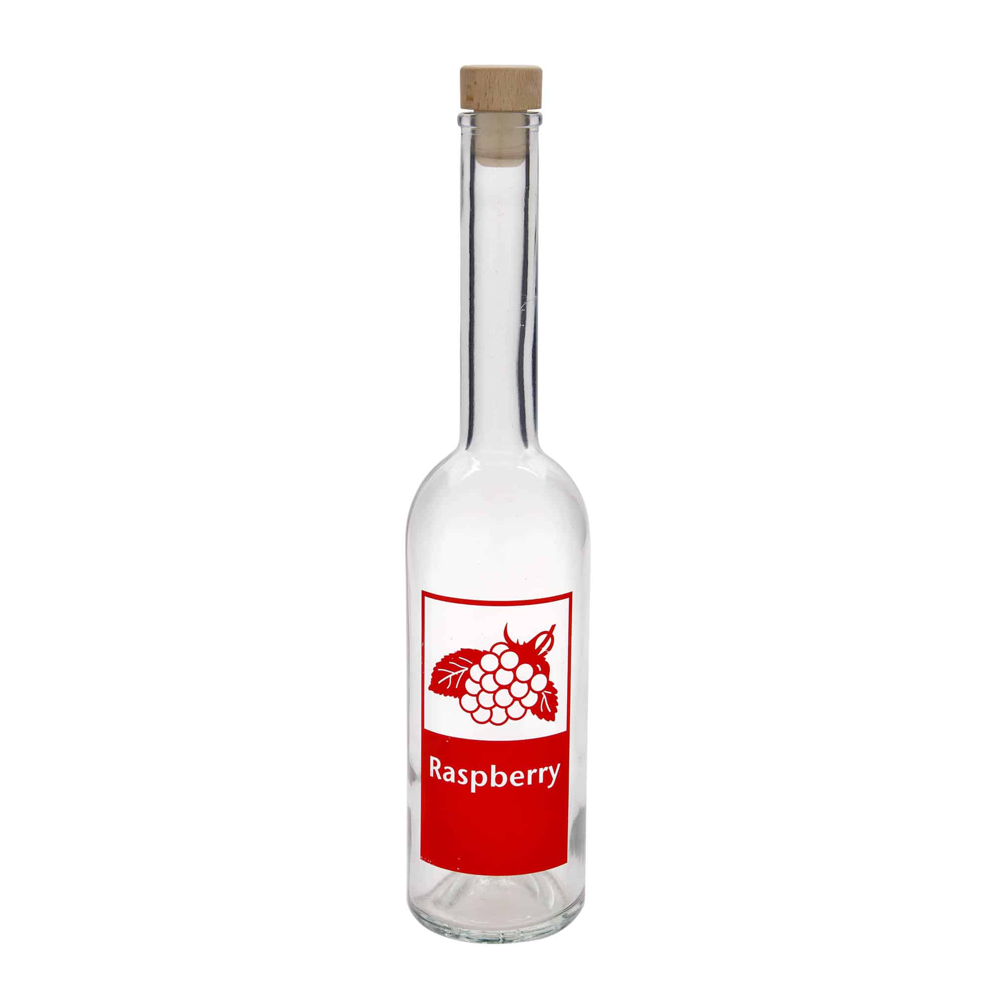 Botella de vidrio 'Opera' de 500 ml, motivo: Raspberry, boca: corcho