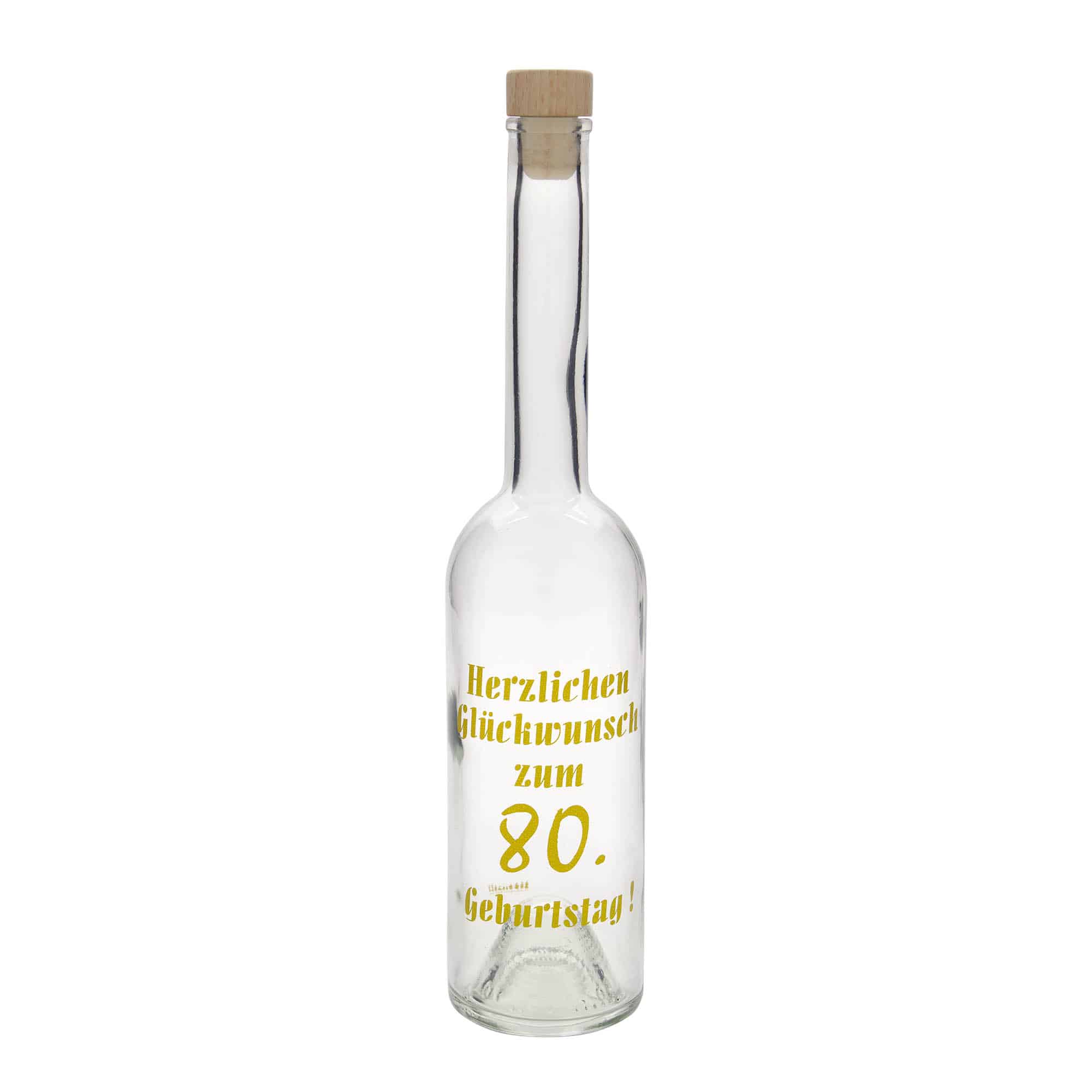 Botella de vidrio 'Opera' de 500 ml, motivo: 80 años, boca: corcho