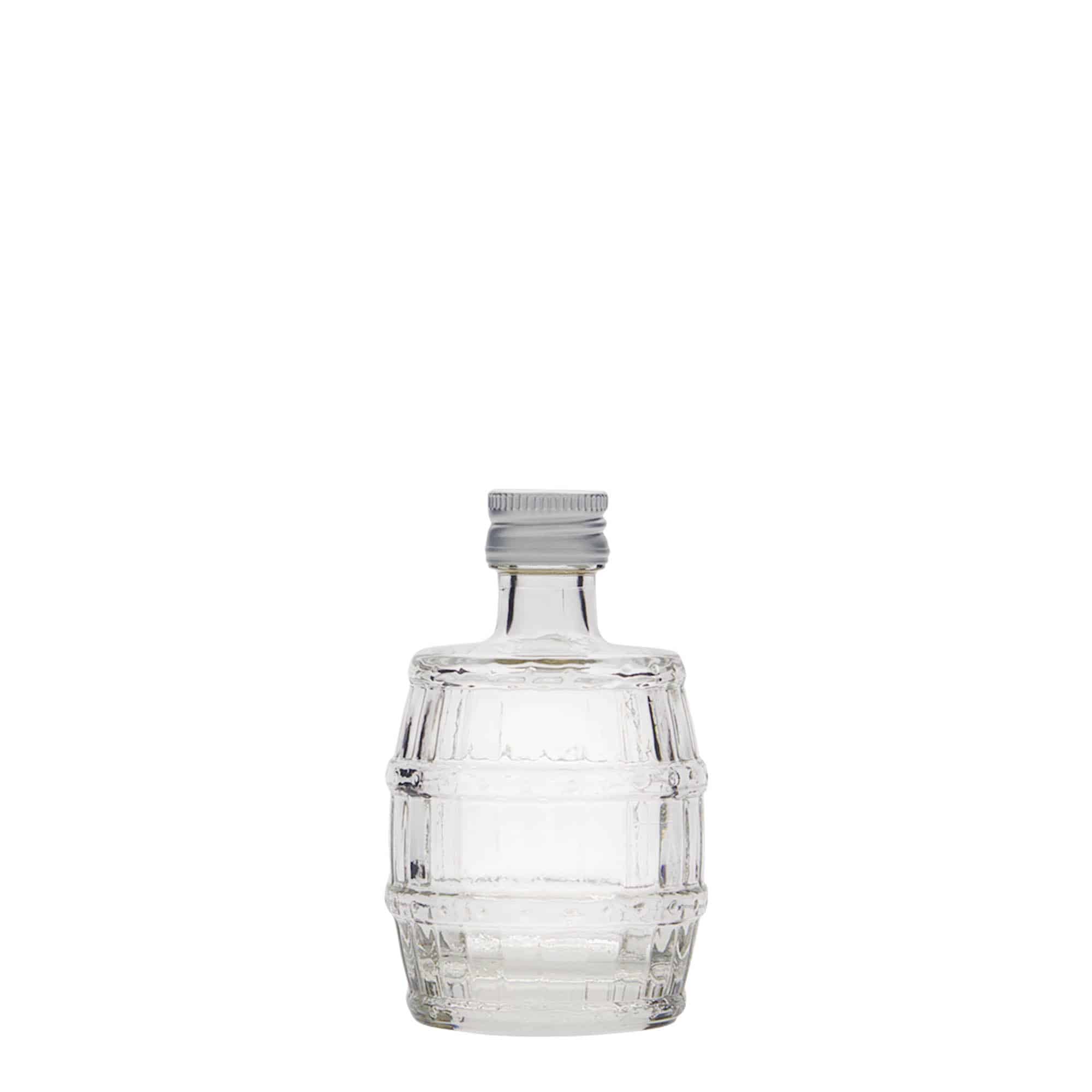 Botella de vidrio 'Barril' de 50 ml, boca: PP 18