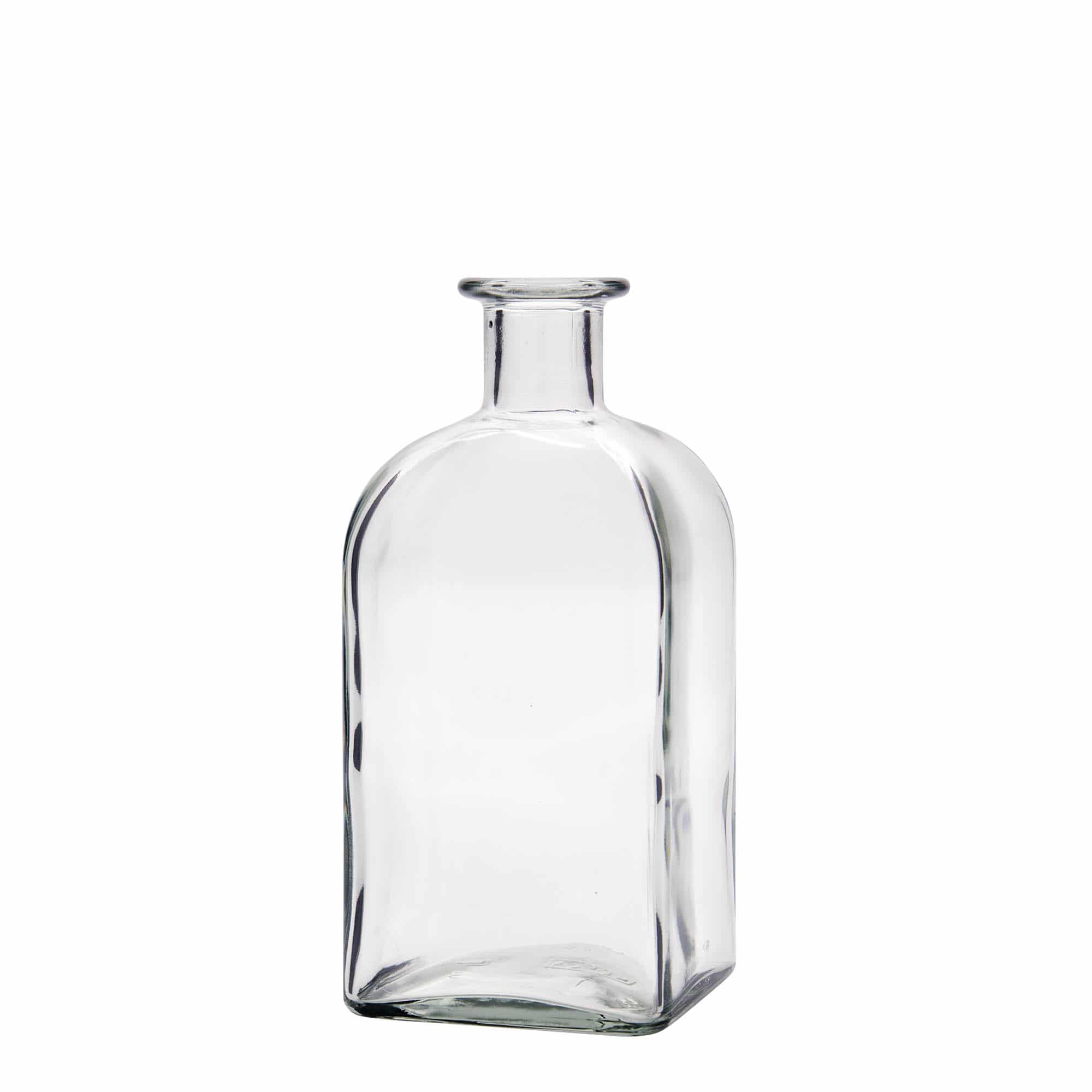 Botella de vidrio de farmacia 'Carré' de 500 ml, cuadrada, boca: corcho