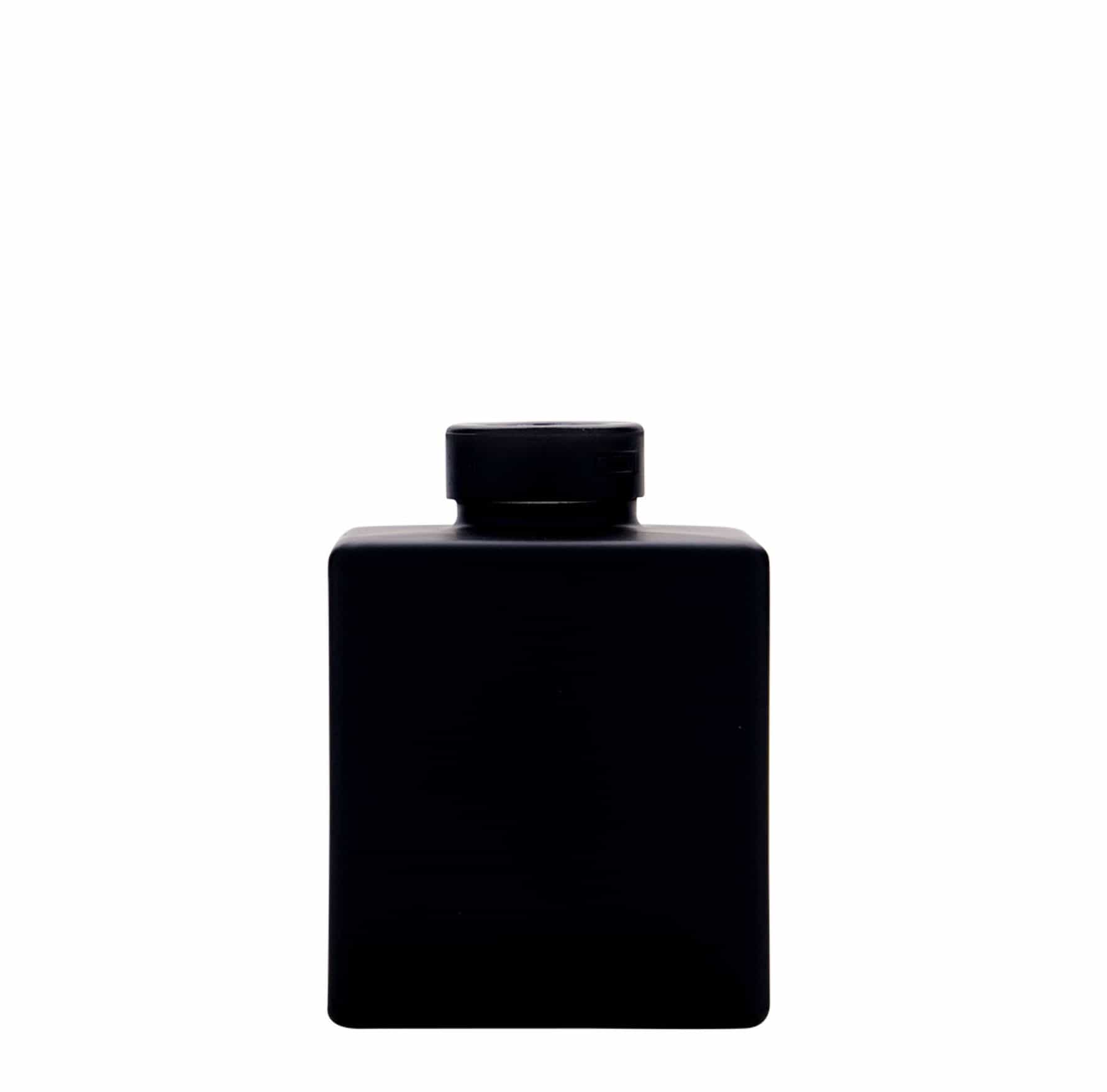 Botella de vidrio 'Cube' de 500 ml, cuadrada, negro, boca: corcho