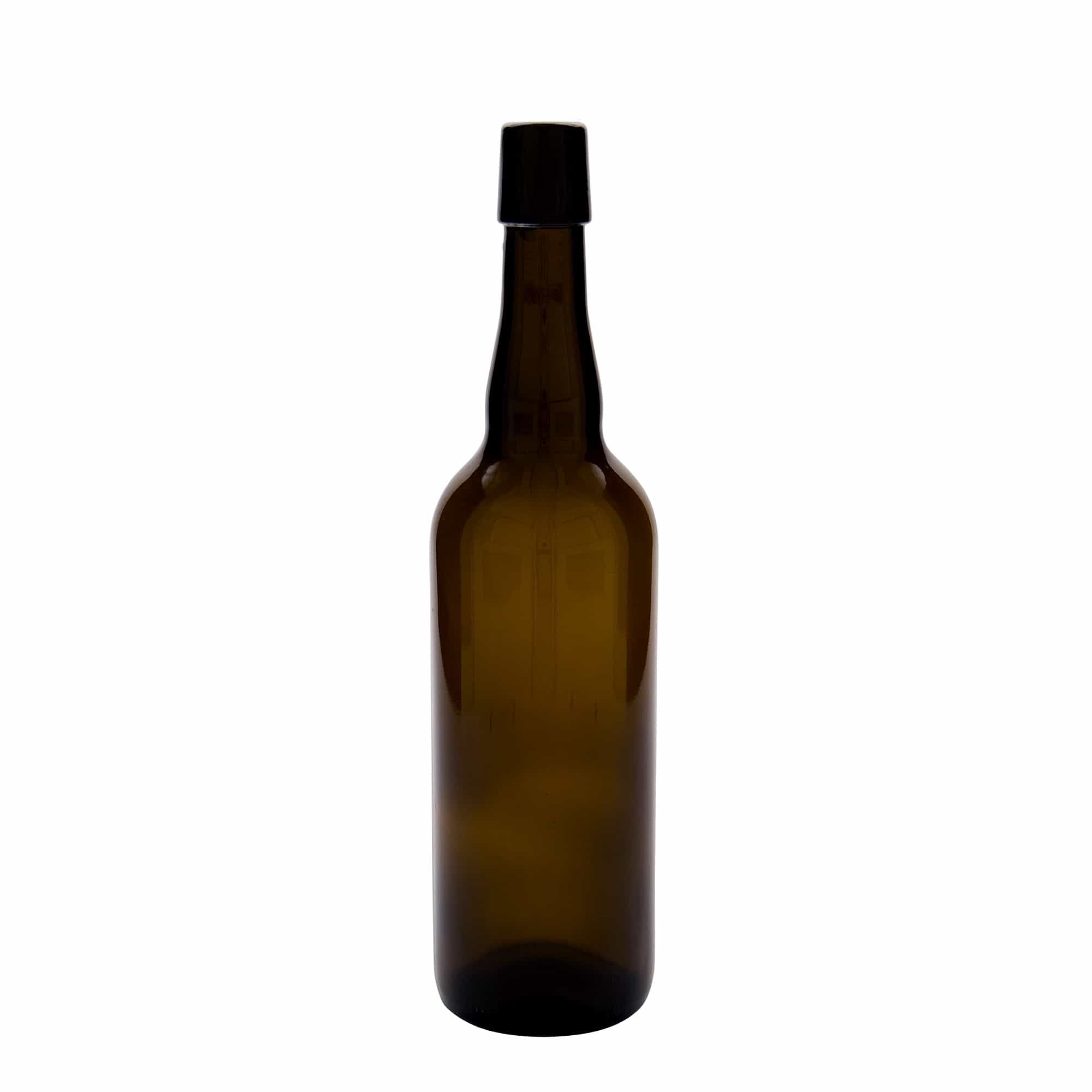 Botella de cerveza belga de 750 ml, vidrio, marrón, boca: tapón mecánico