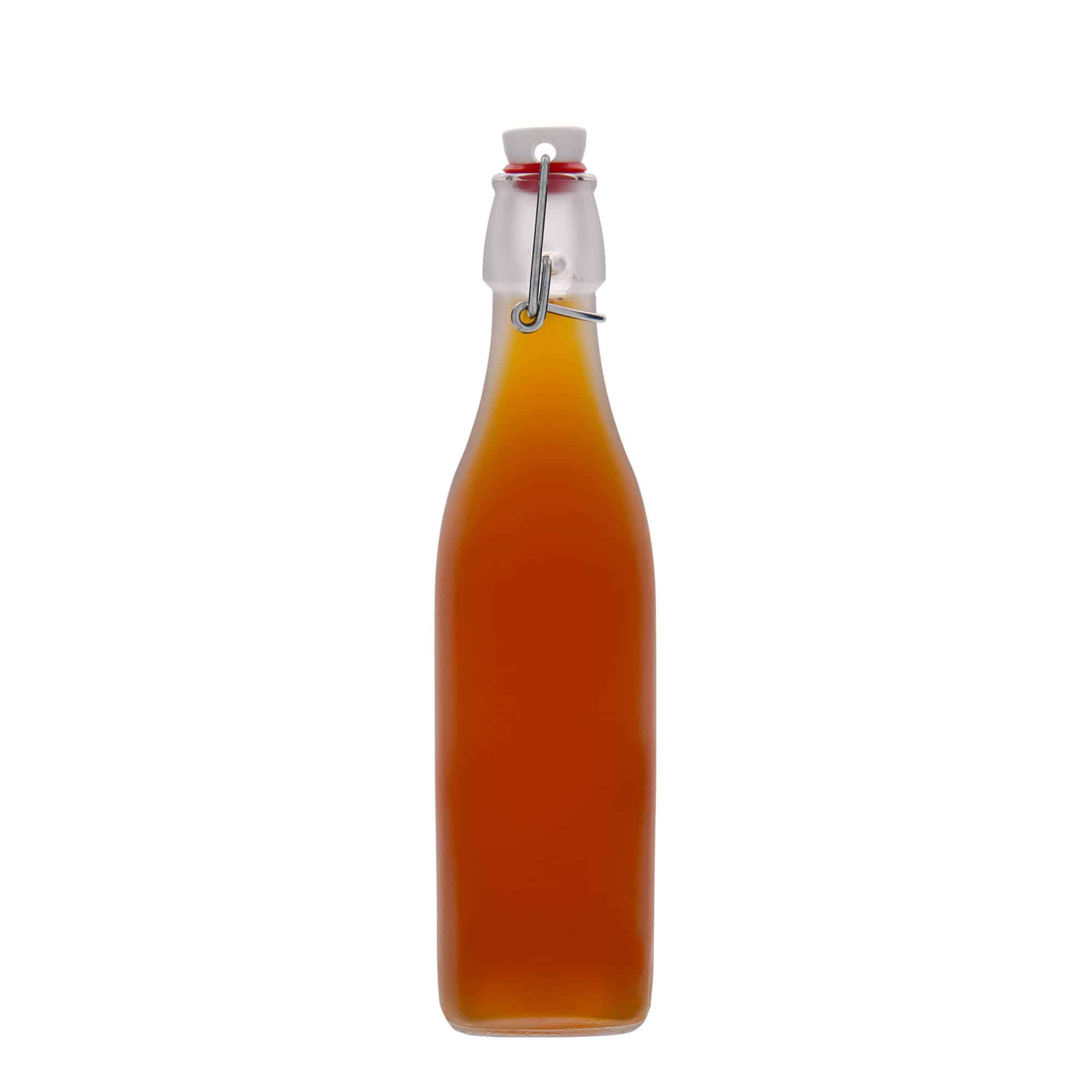 Botella de vidrio 'Swing' de 500 ml, cuadrada, blanco, boca: tapón mecánico