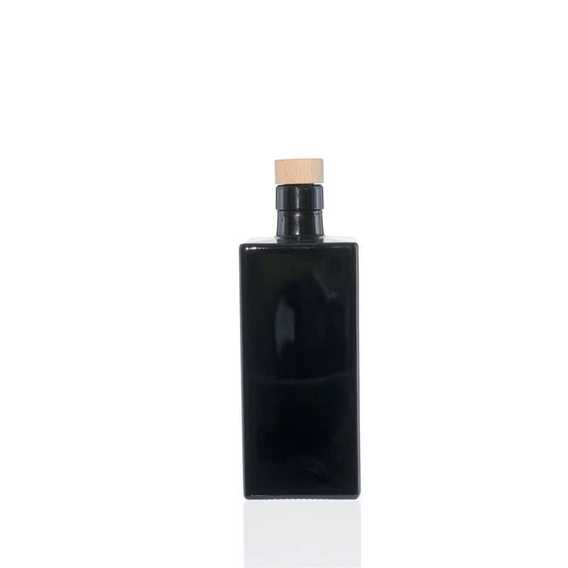 Botella de vidrio 'Raphaela' de 500 ml, cuadrada, negro, boca: corcho