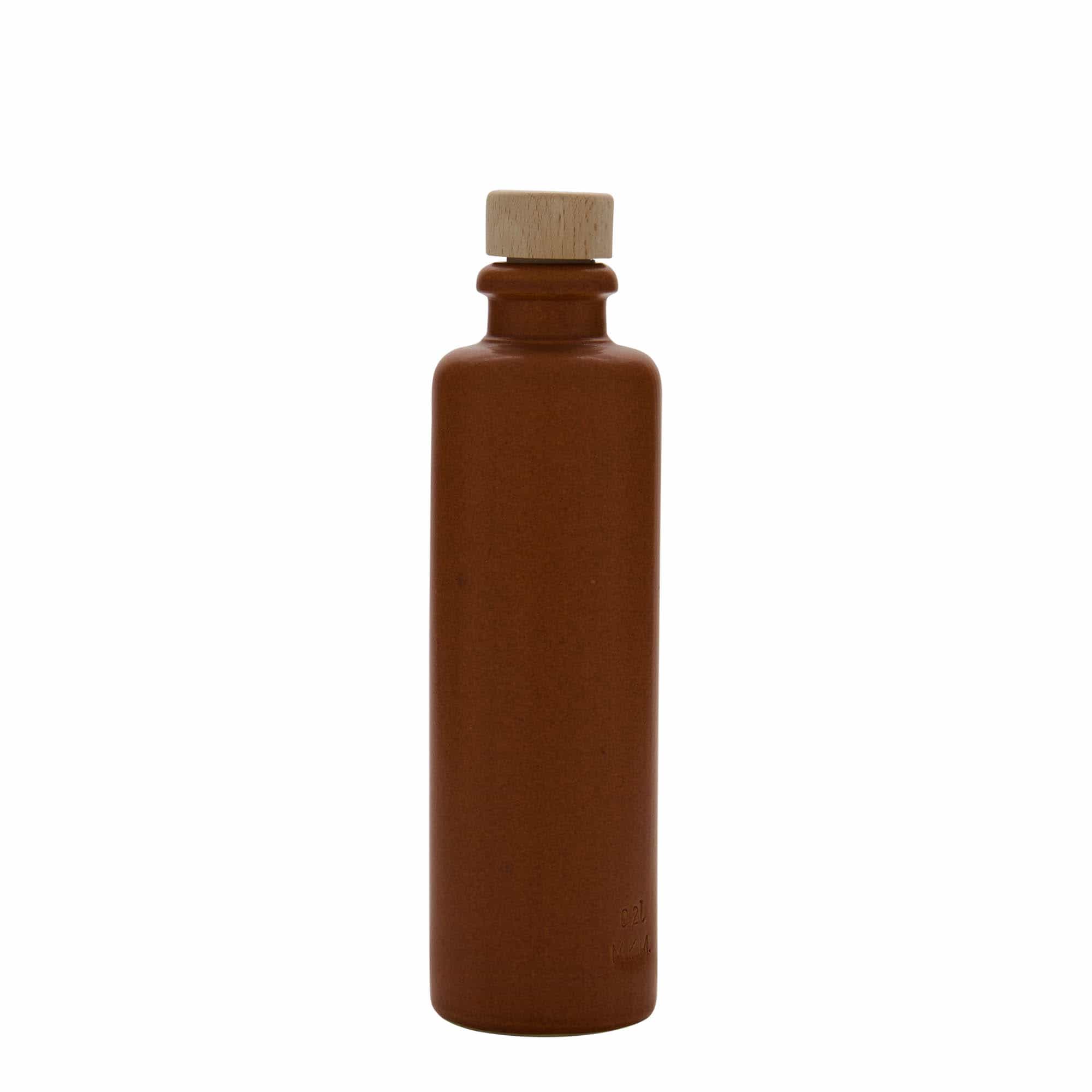 Jarra de barro de 200 ml, gres, rojo-marrón, boca: corcho