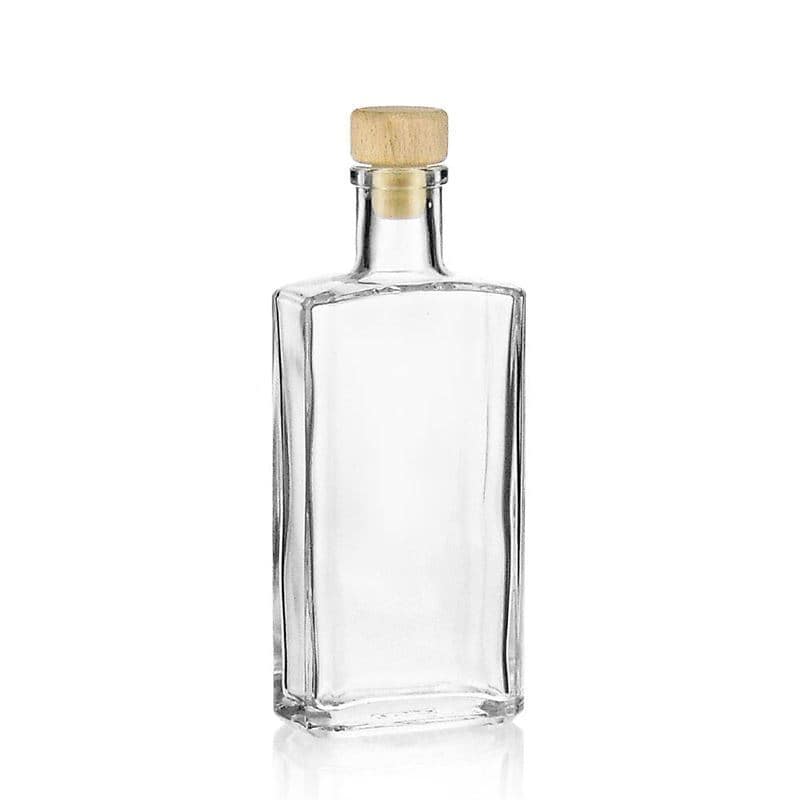 Botella de vidrio 'Shiny' de 200 ml, rectangular, boca: corcho