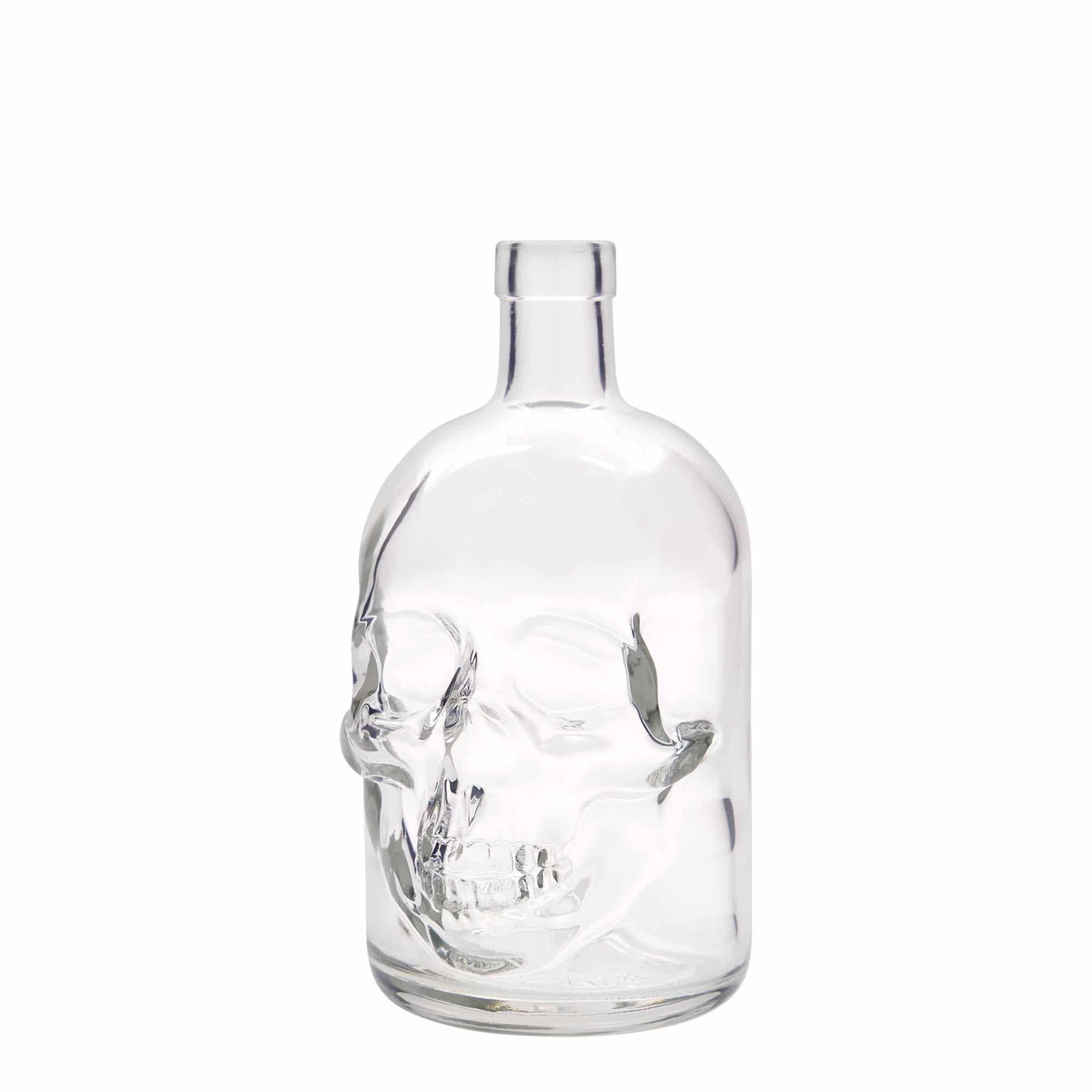 Botella de vidrio 'Calavera' de 700 ml, boca: corcho