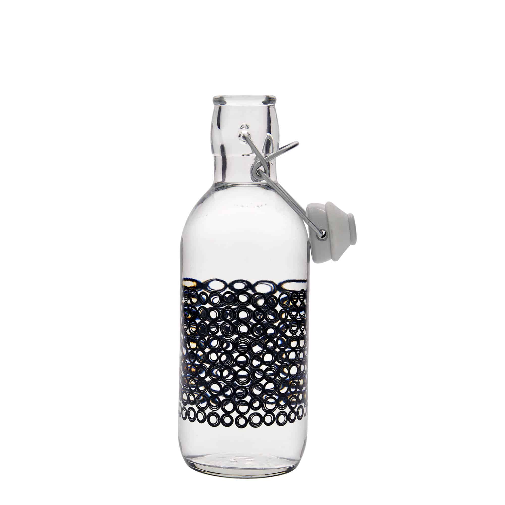 Botella de vidrio 'Emilia' de 500 ml, motivo: Circola nero, boca: tapón mecánico