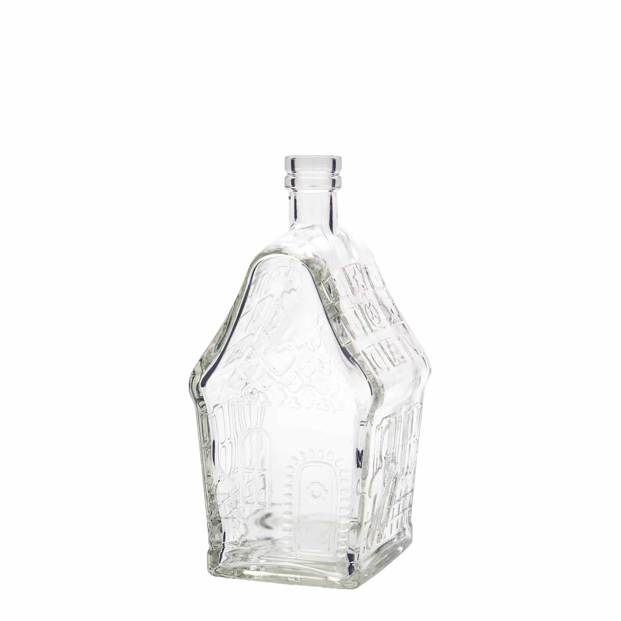 Botella de vidrio 'Casa de jengibre' de 500 ml, rectangular, boca: corcho