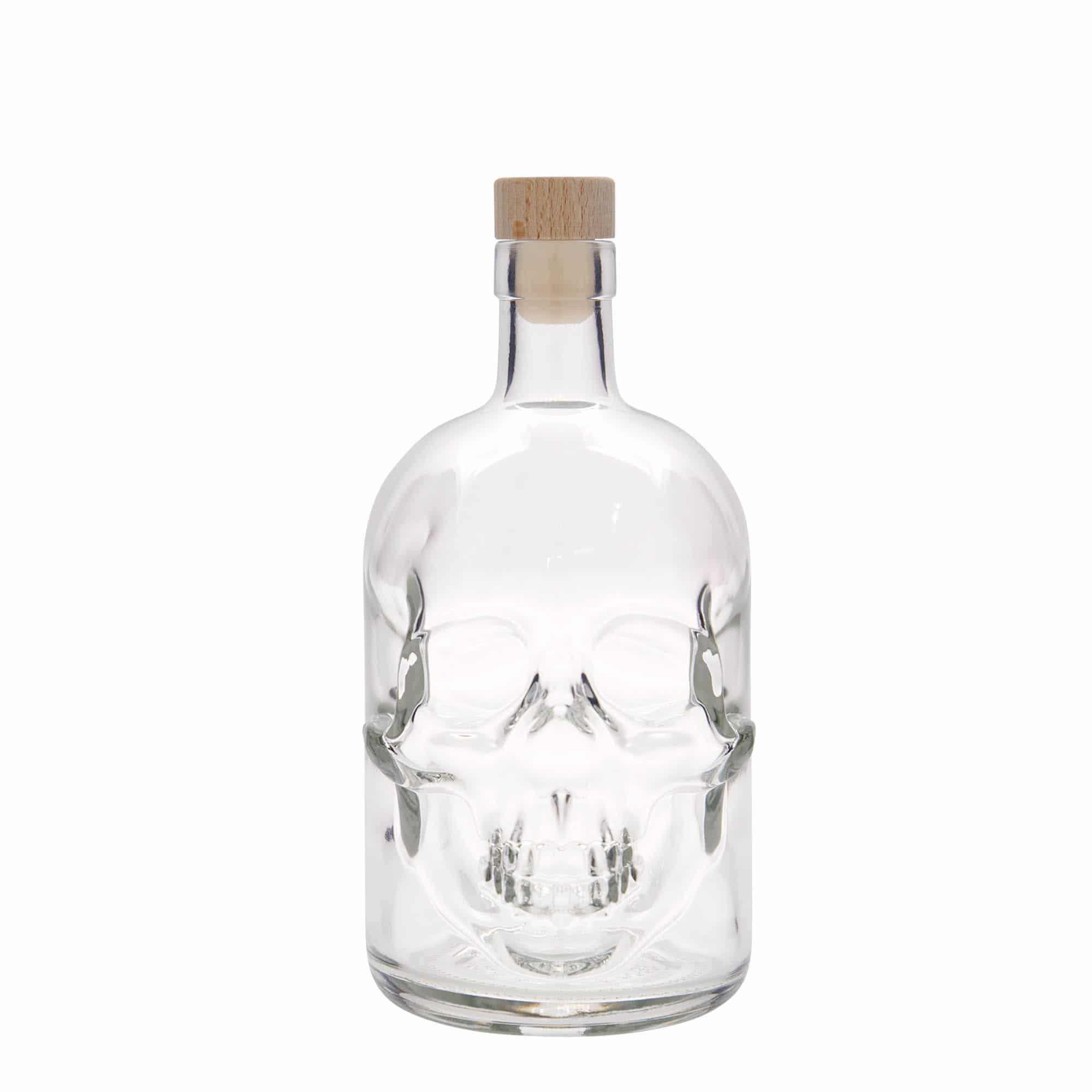 Botella de vidrio 'Calavera' de 700 ml, boca: corcho