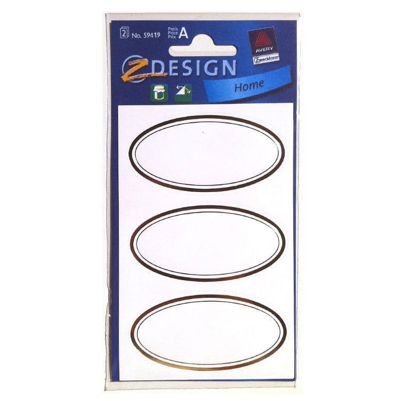 Etiquetas Zweckform 'Marco dorado', ovaladas, papel, blanco-dorado