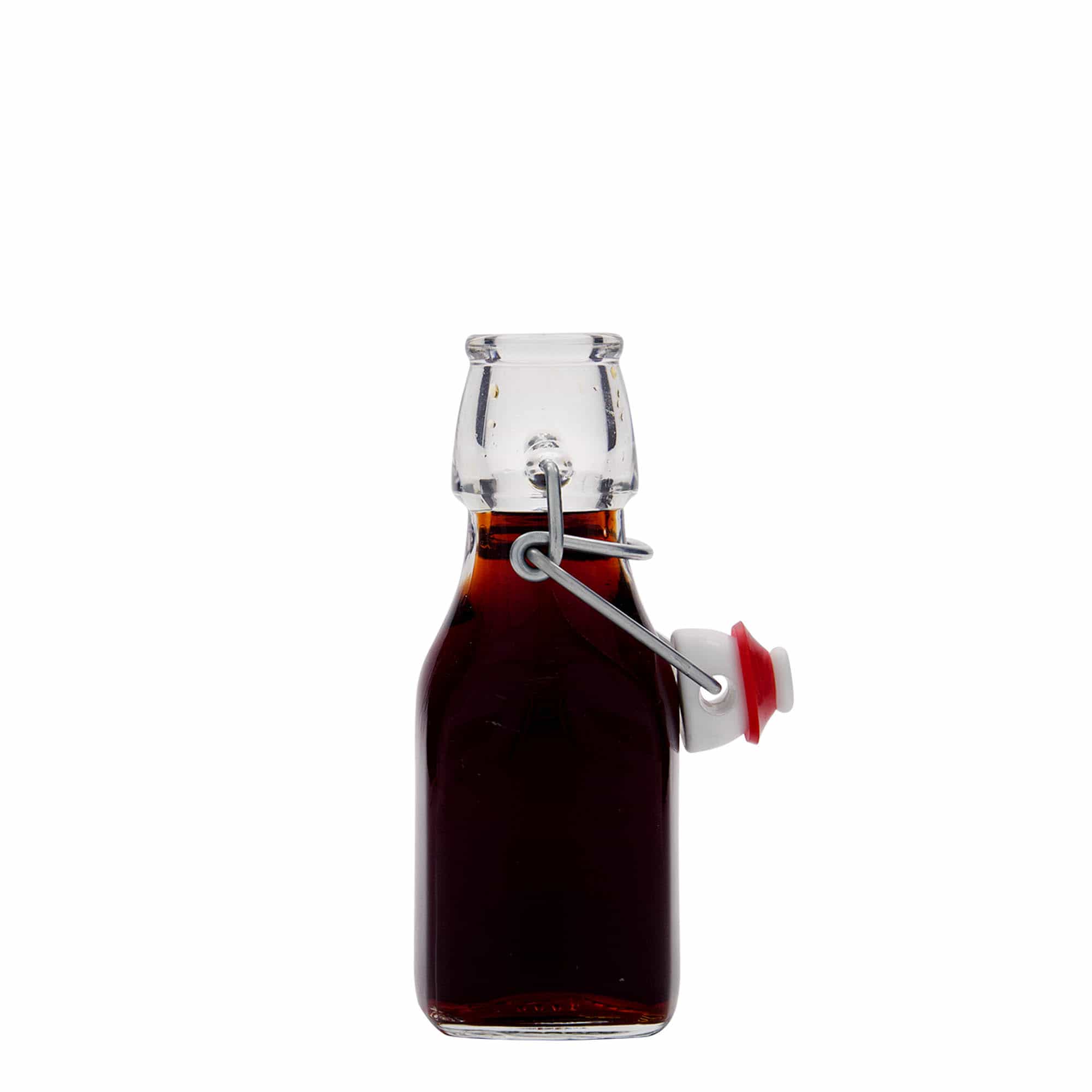 Botella de vidrio 'Swing' de 125 ml, cuadrada, boca: tapón mecánico