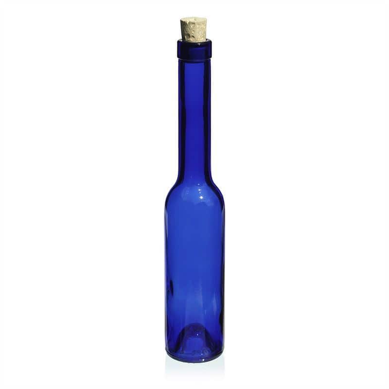 Botella de vidrio 'Opera' de 200 ml, azul, boca: corcho