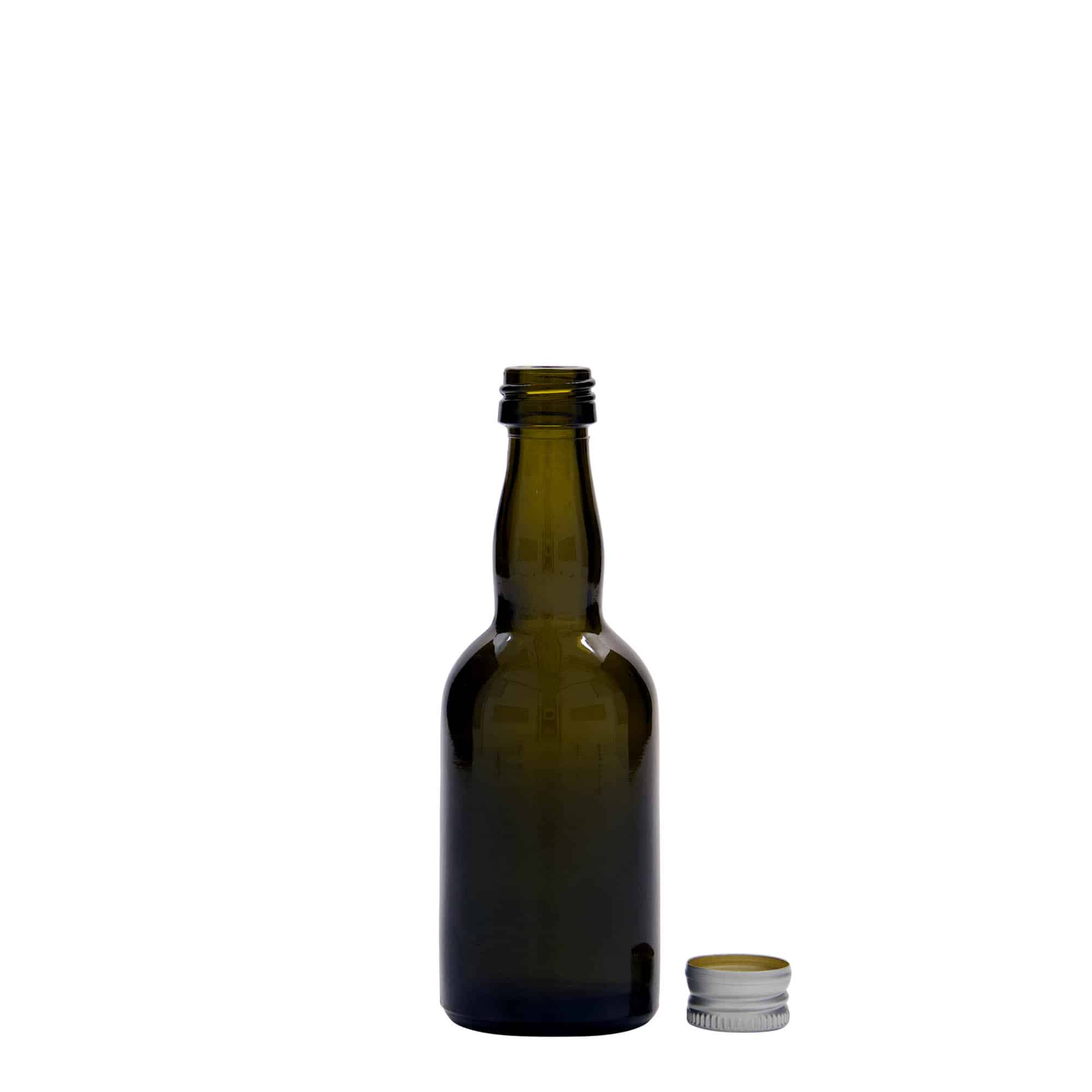 Botella de vidrio 'Proba' de 50 ml, verde antiguo, boca: PP 18