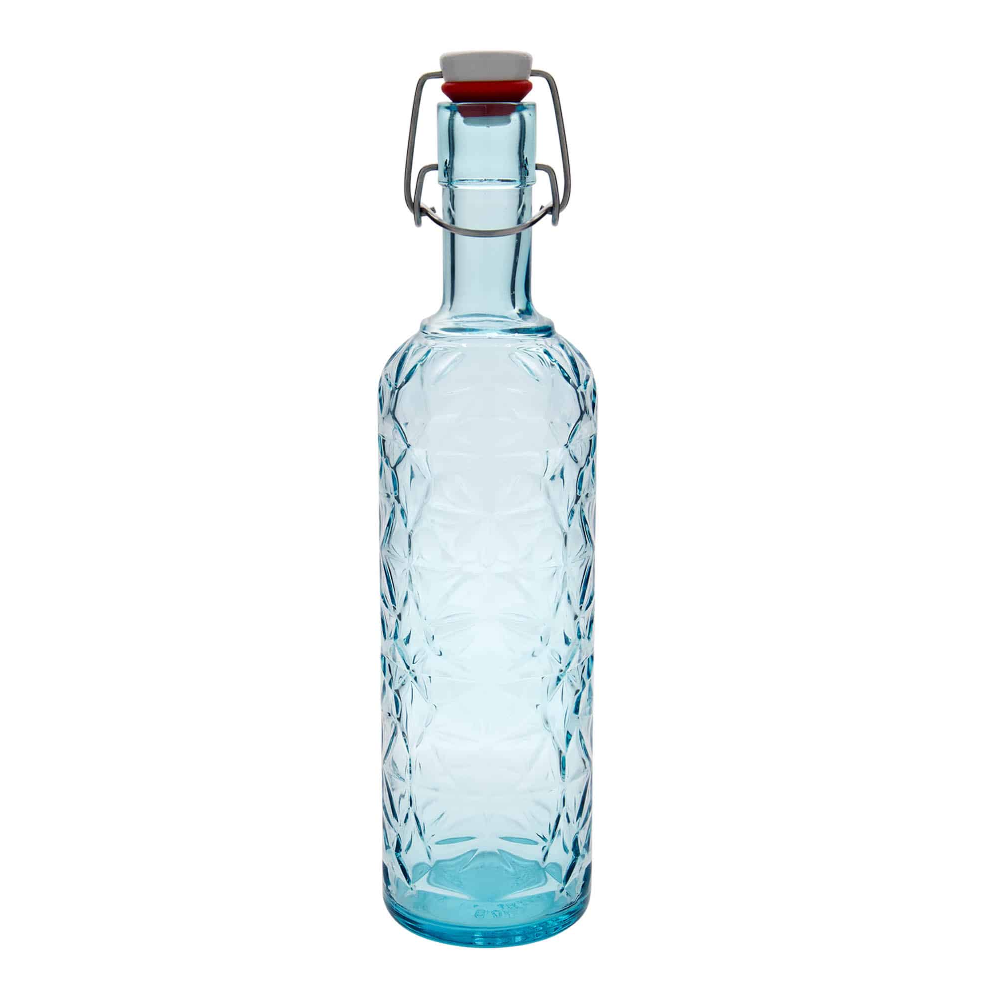 Botella de vidrio 'Oriente' de 1000 ml, azul celeste, boca: tapón mecánico