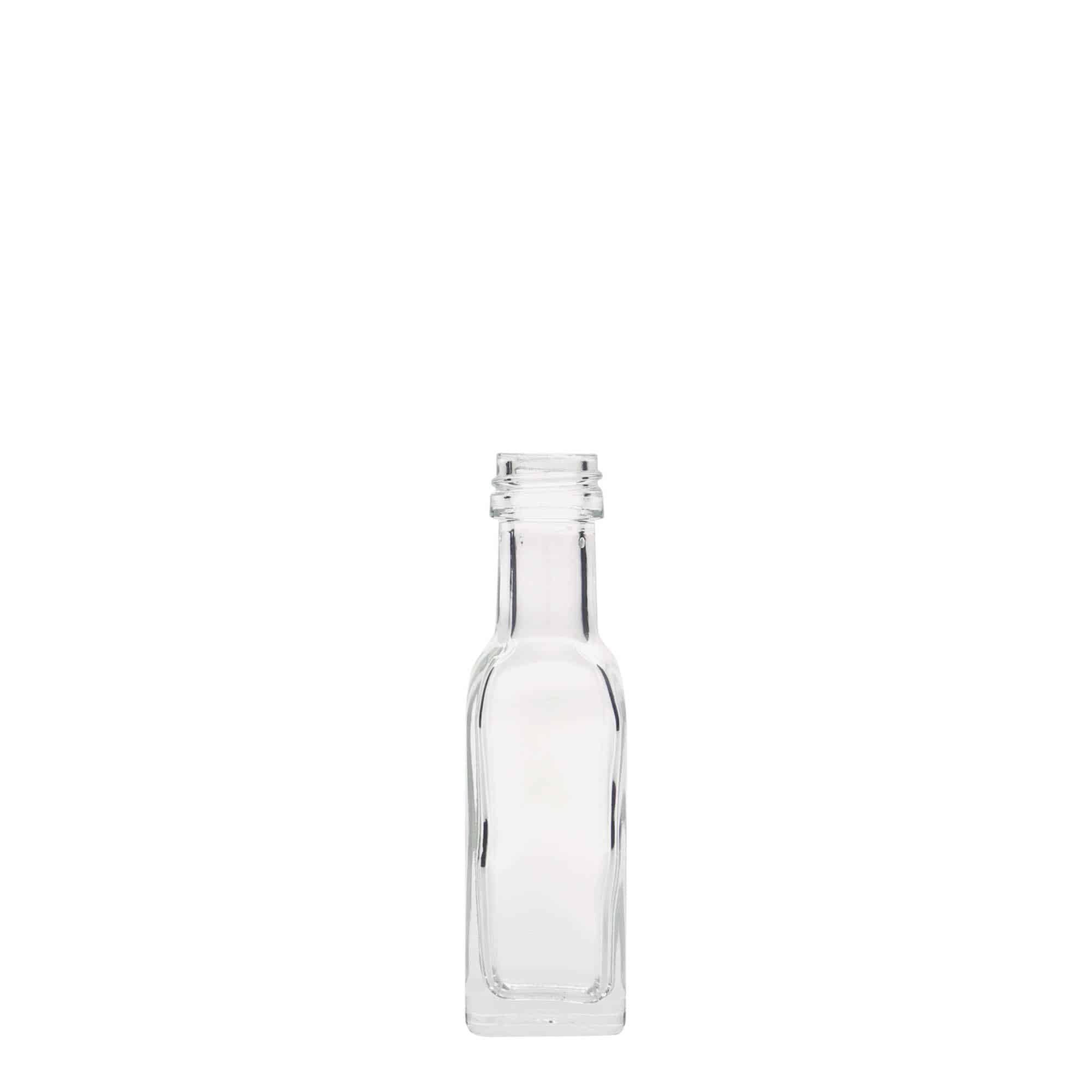 Botella de vidrio 'Marasca' de 20 ml, cuadrada, boca: PP 18
