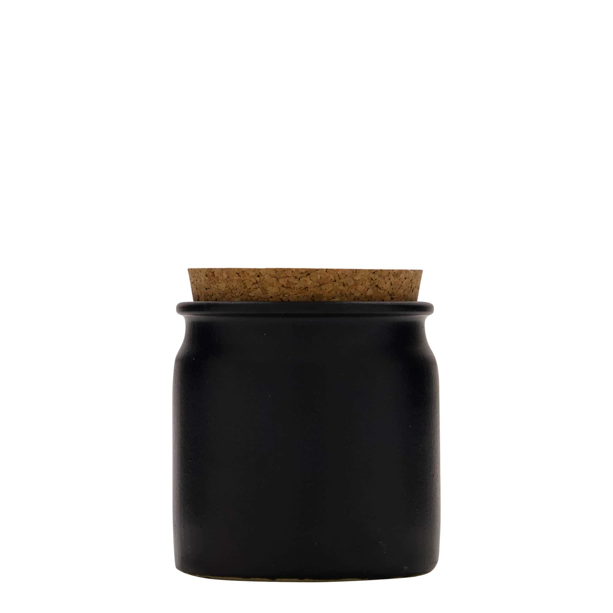 Olla de gres de 160 ml, cerámica, negro, boca: corcho