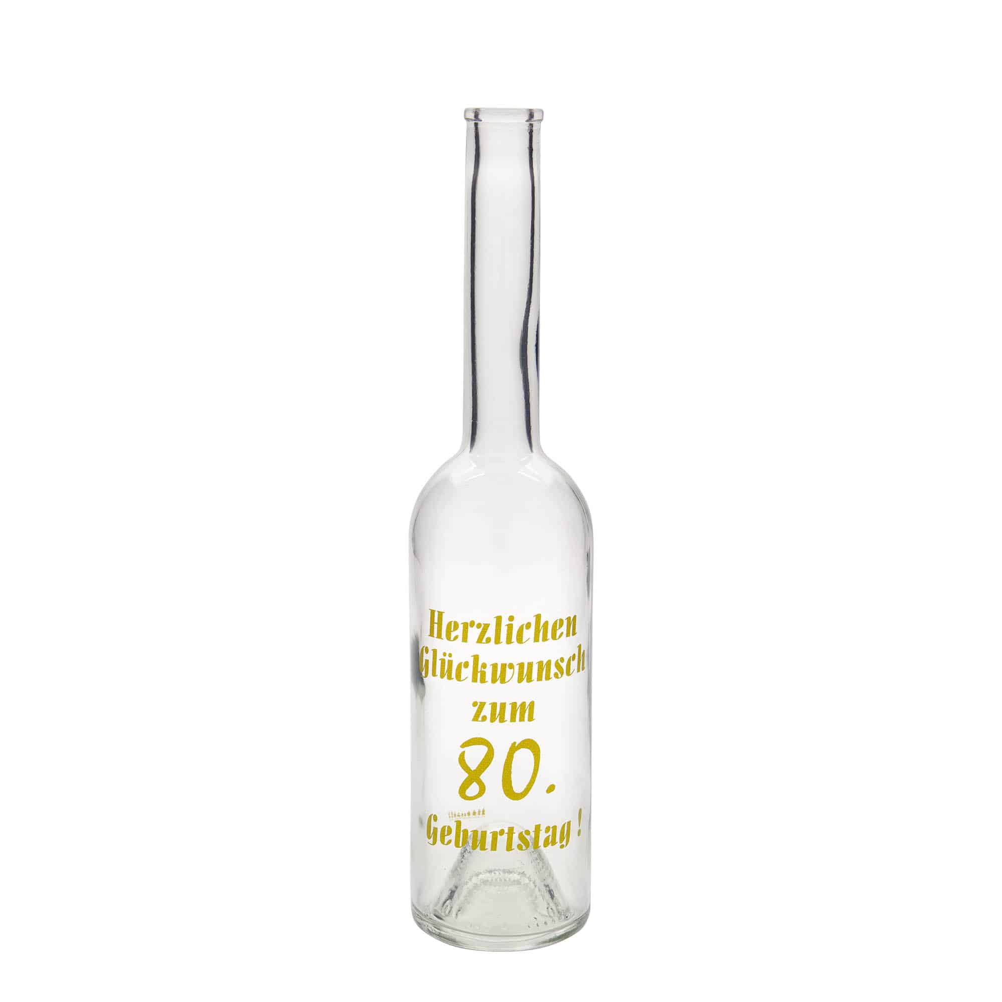 Botella de vidrio 'Opera' de 500 ml, motivo: 80 años, boca: corcho