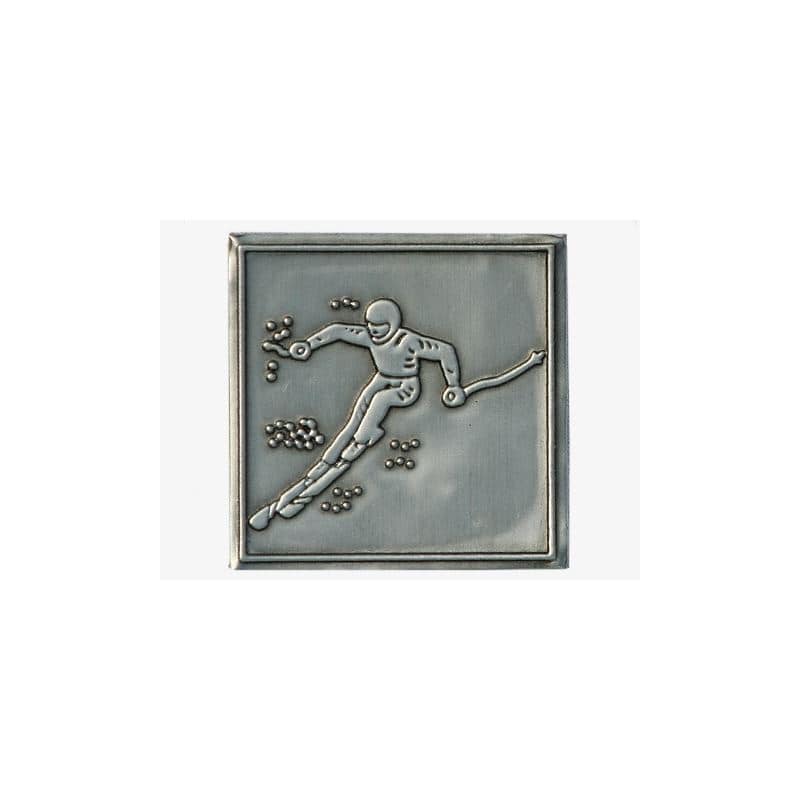 Etiqueta de estaño 'Descenso de esquí', cuadrada, metal, plateado