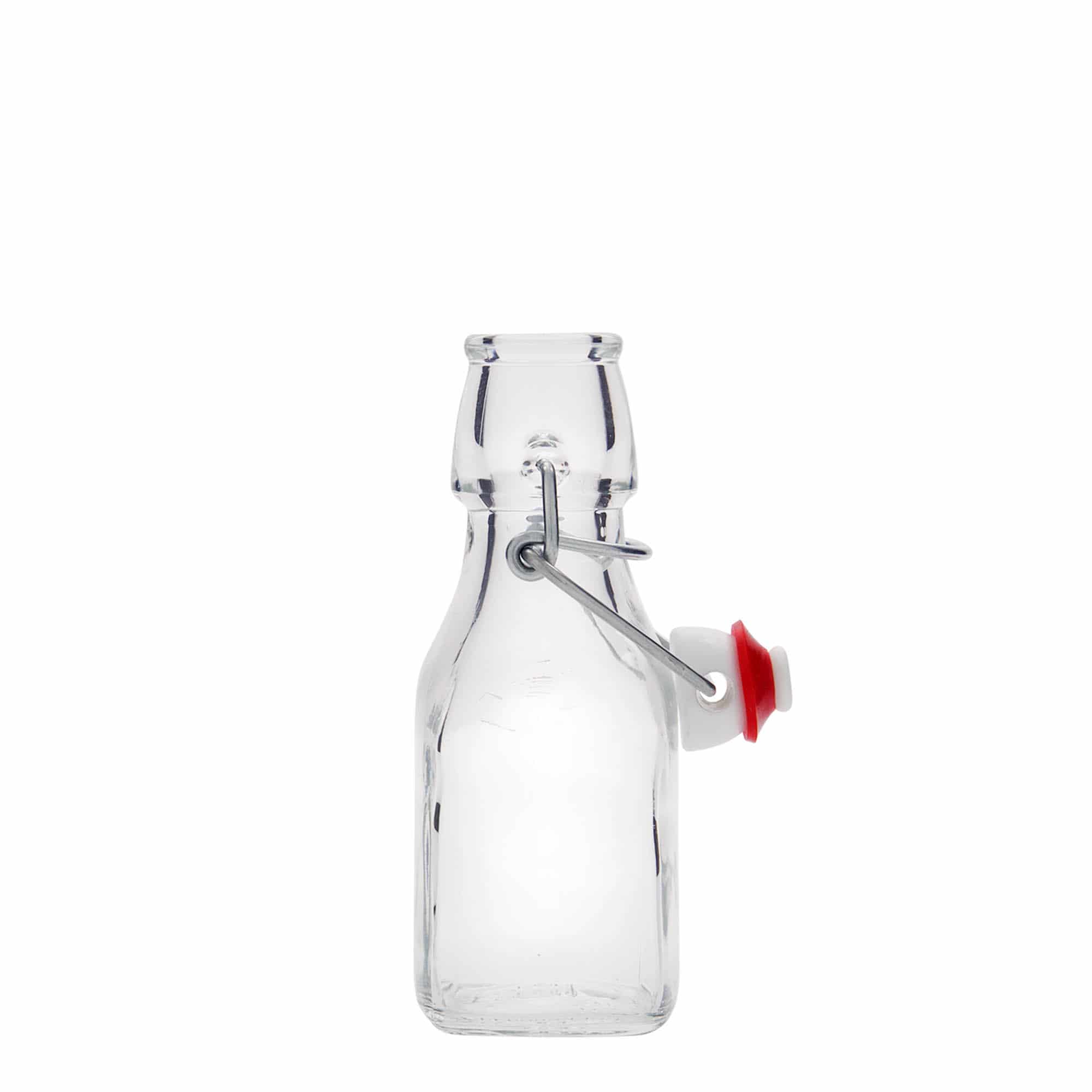 Botella de vidrio 'Swing' de 125 ml, cuadrada, boca: tapón mecánico