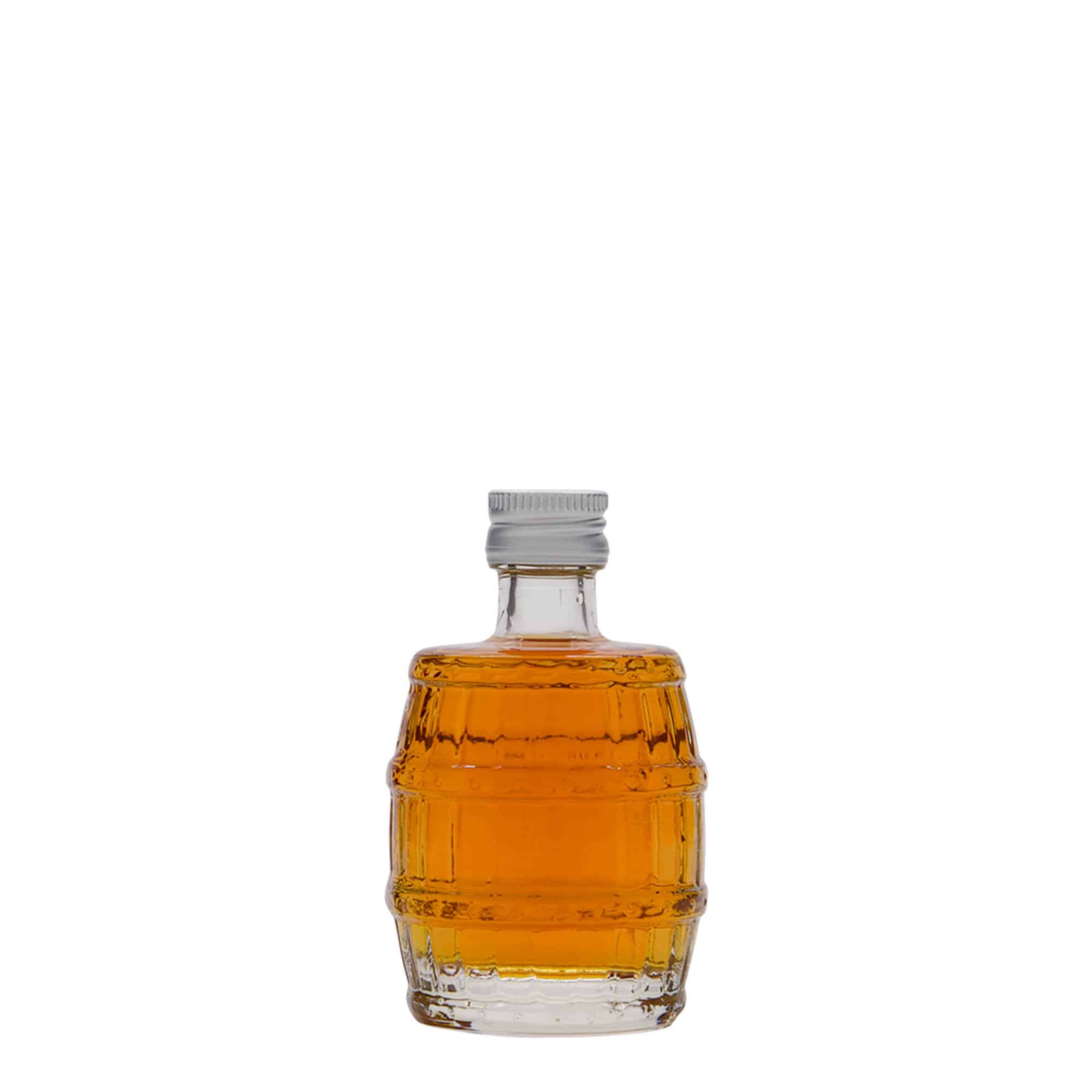Botella de vidrio 'Barril' de 50 ml, boca: PP 18