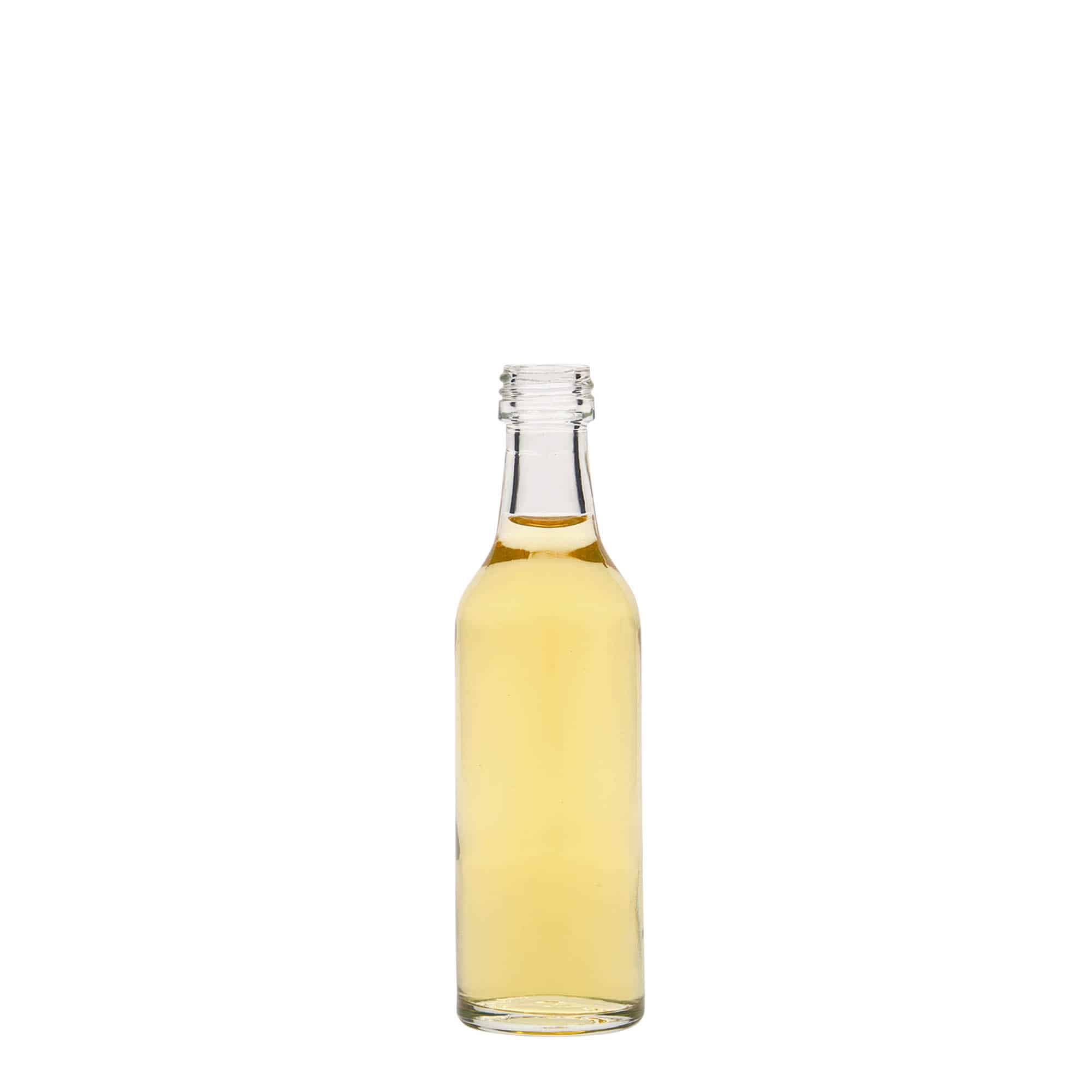 Botella de vidrio con cuello recto de 50 ml, boca: PP 18