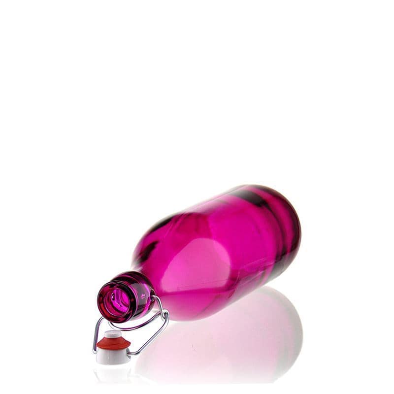 Botella de vidrio 'Giara' de 1000 ml, rosa fucsia, boca: tapón mecánico