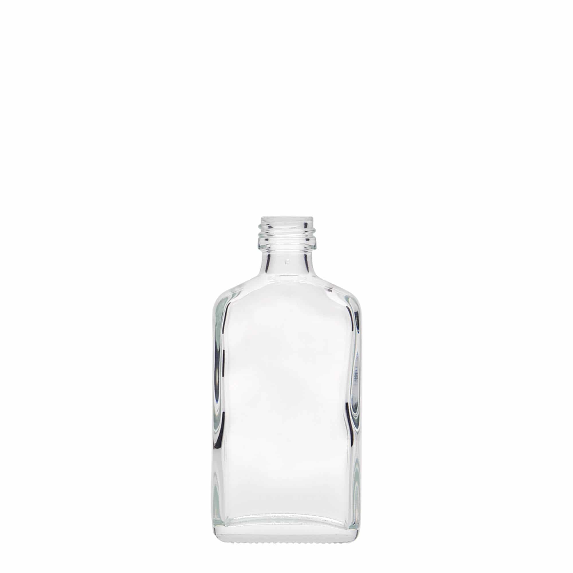 Botella de bolsillo de 50 ml, rectangular, vidrio, boca: PP 18