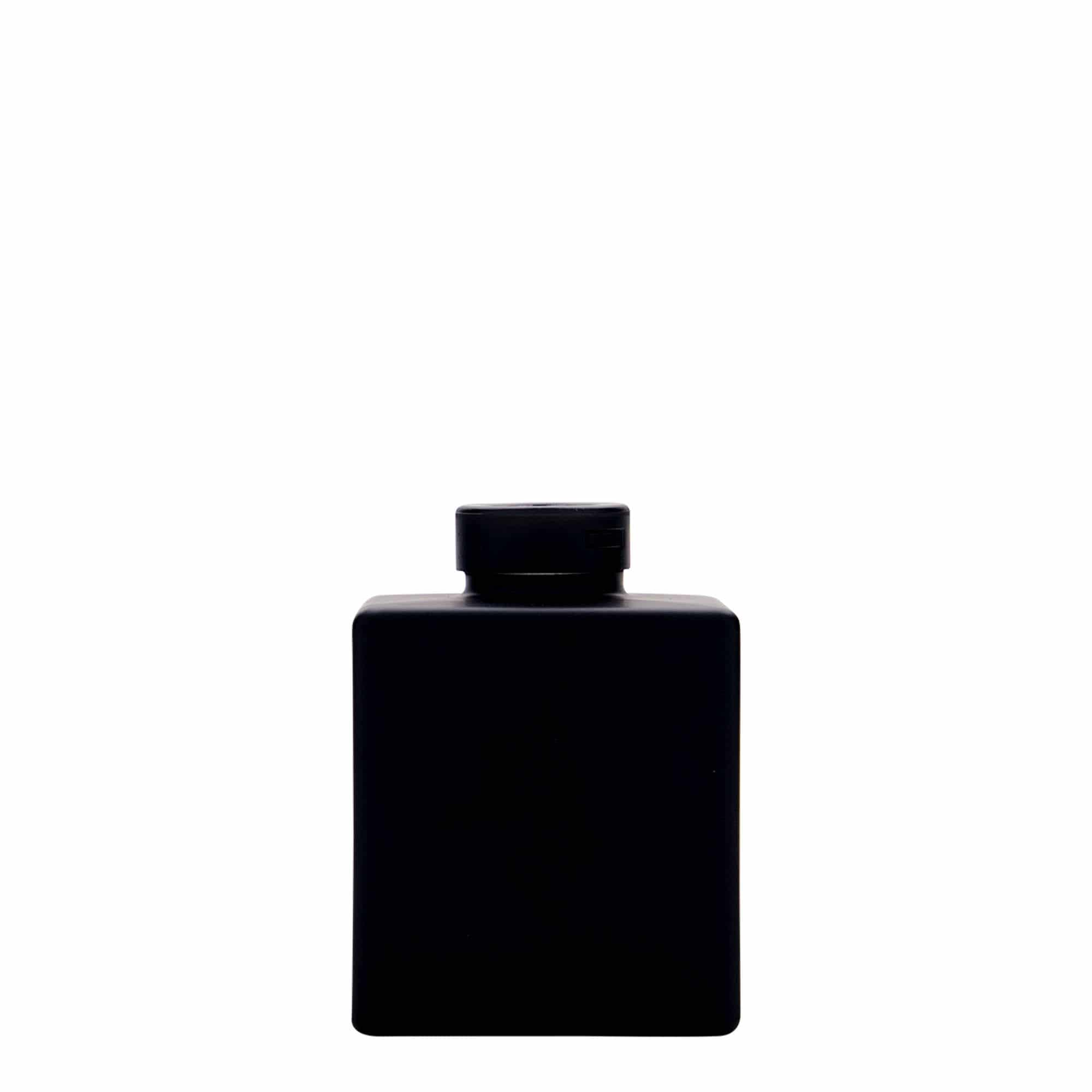 Botella de vidrio 'Cube' de 100 ml, cuadrada, negro, boca: corcho