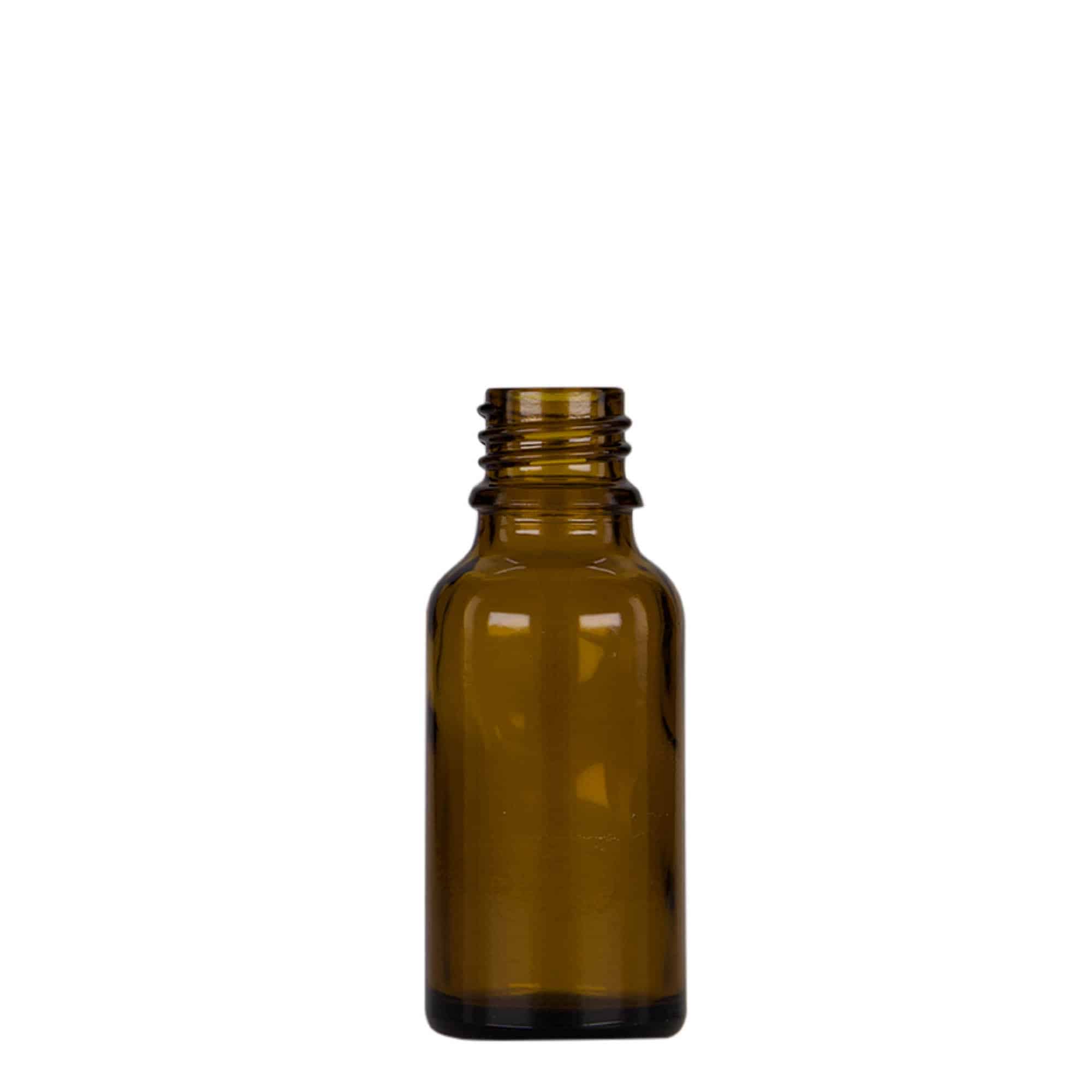 Frasco cuentagotas de medicamentos de 20 ml, vidrio, marrón-negro, boca: DIN 18