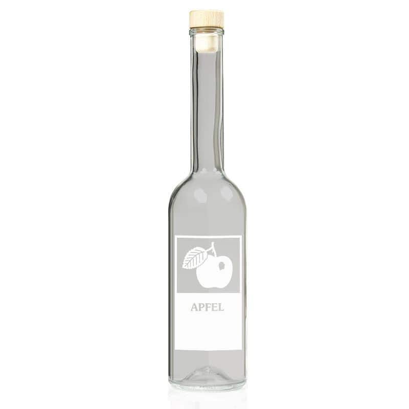 Botella de vidrio 'Opera' de 200 ml, motivo: manzana, boca: corcho