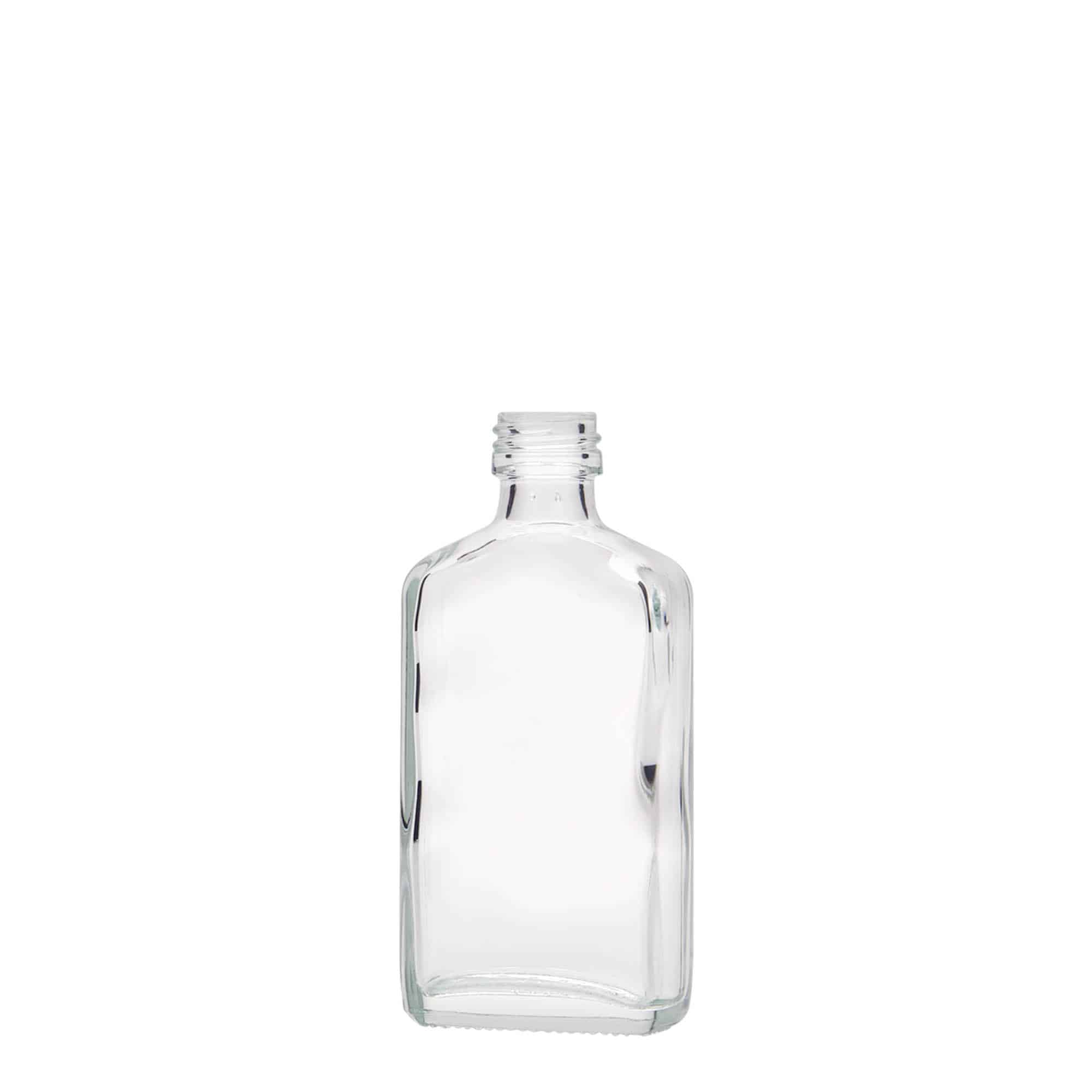 Botella de bolsillo de 50 ml, rectangular, vidrio, boca: PP 18