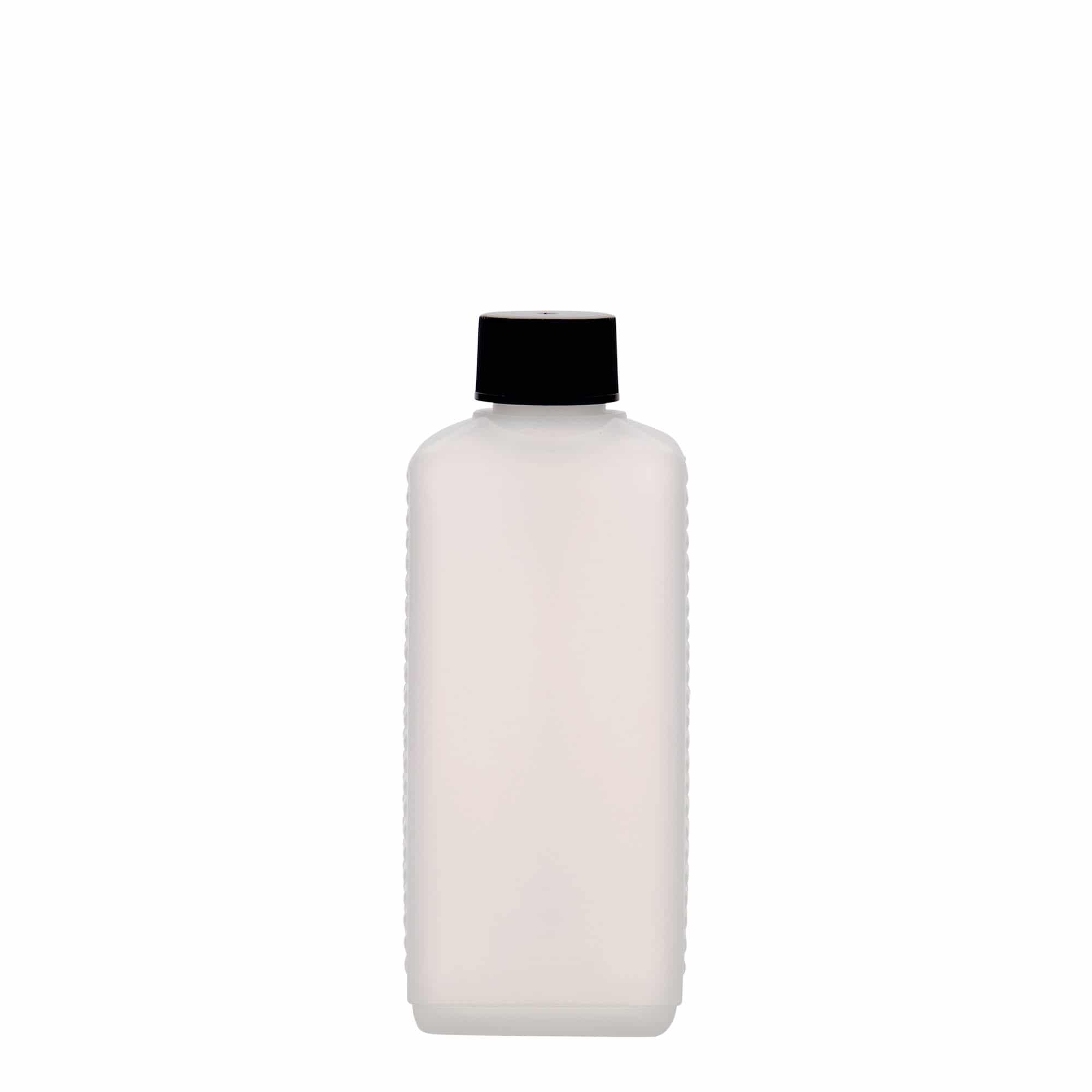 Botella bidón de 250 ml, rectangular, plástico de HDPE, natural, boca: DIN 25 EPE