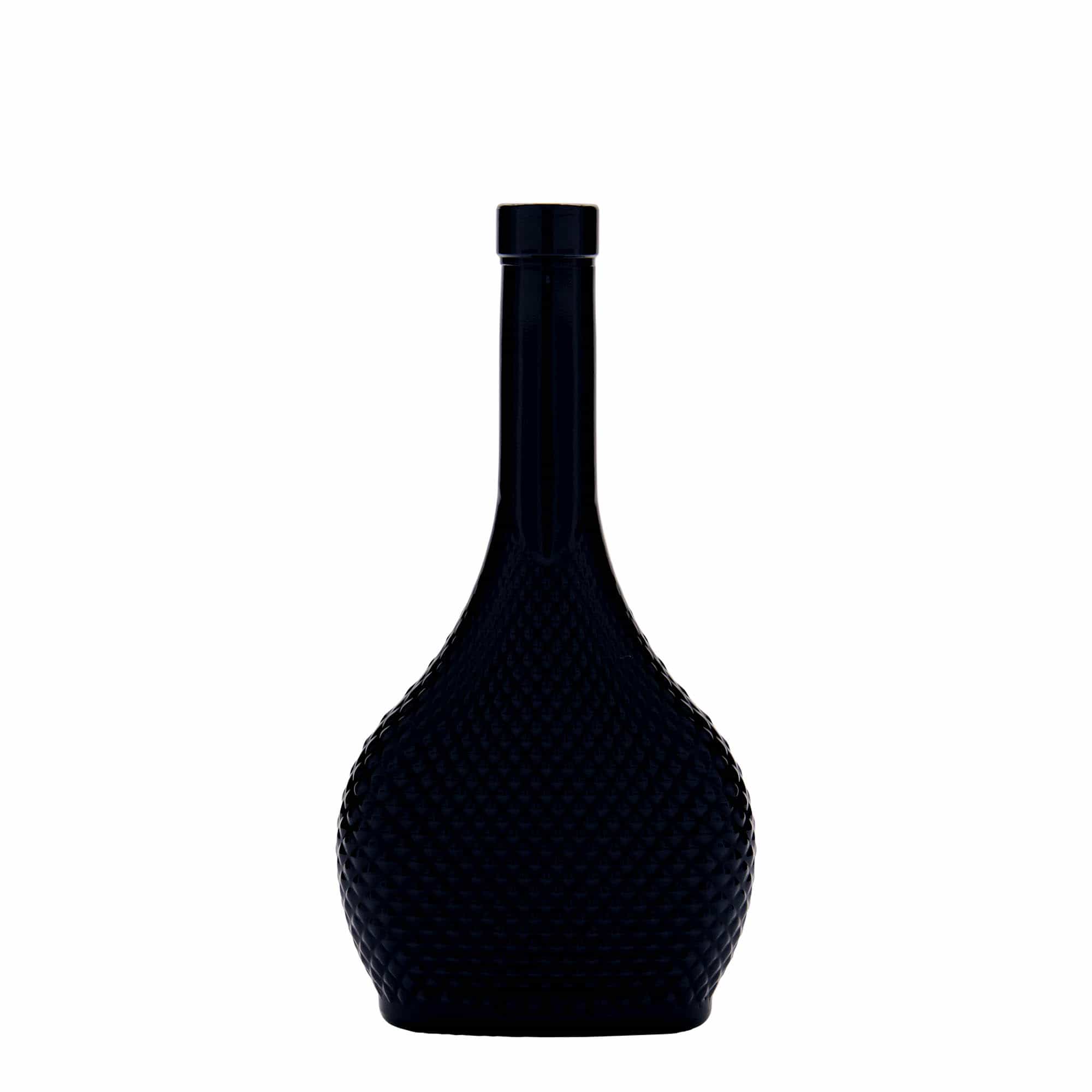 Botella de vidrio 'Contessa Diamante' de 200 ml, ovalada, negro, boca: corcho