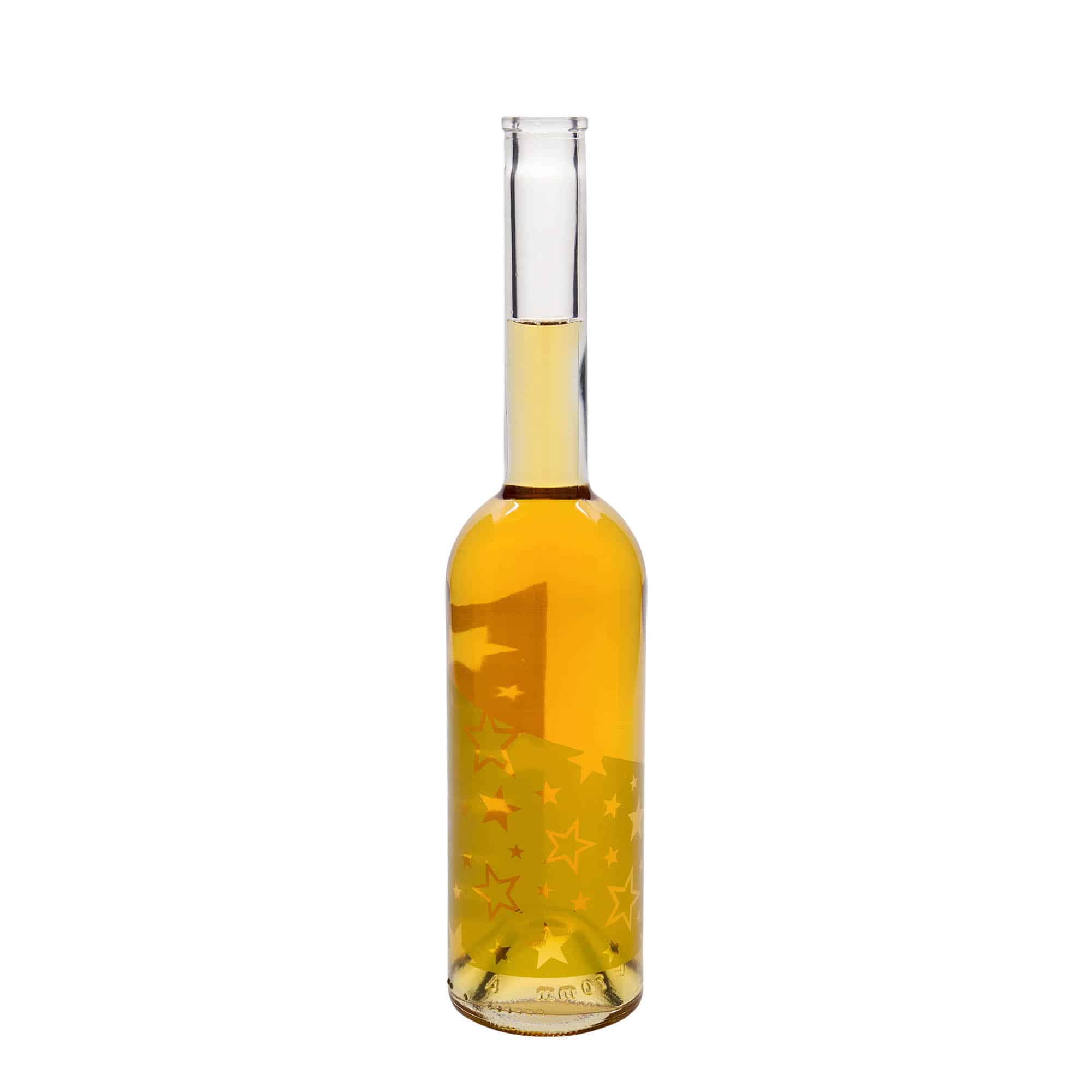 Botella de vidrio 'Opera' de 500 ml, motivo: estrellas doradas, boca: corcho