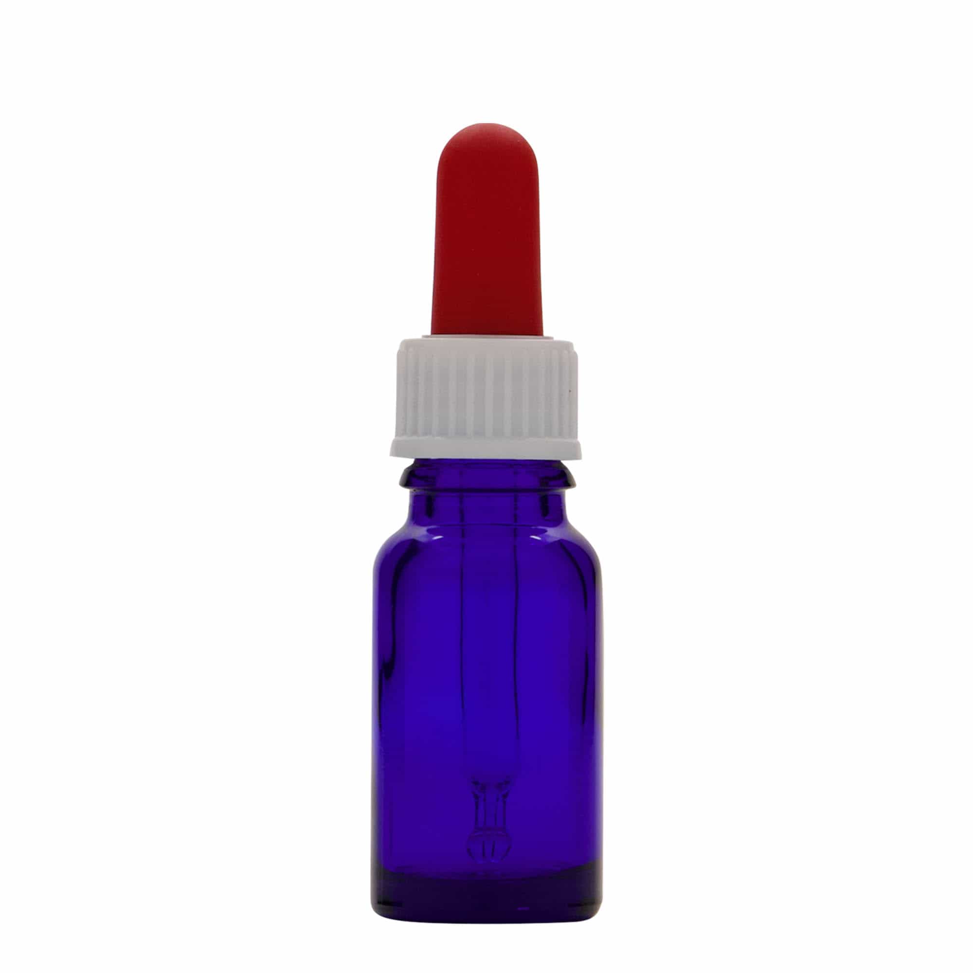 Frasco cuentagotas de medicamentos de 10 ml, vidrio, azul real-rojo, boca: DIN 18