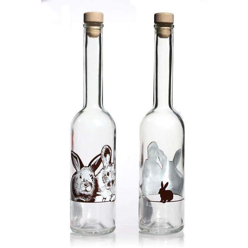 Botella de vidrio 'Opera' de 500 ml, motivo: conejos, boca: corcho