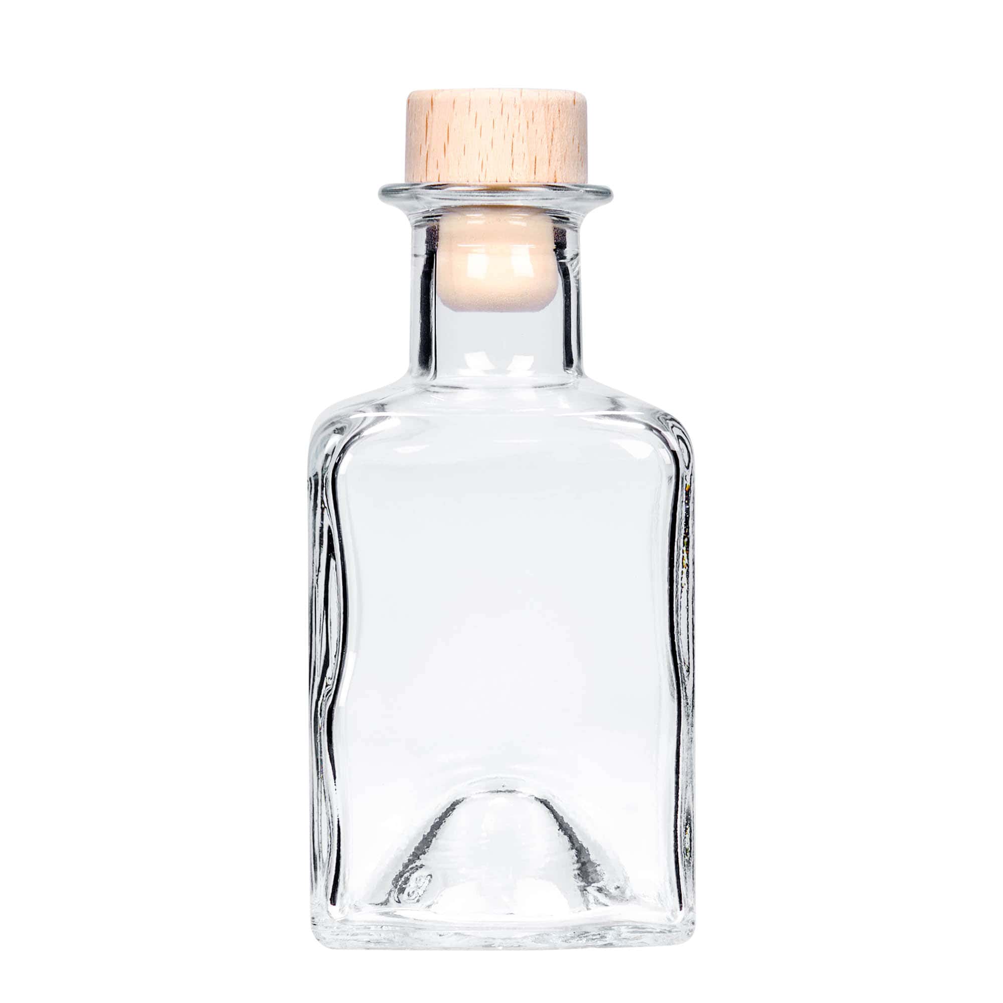 Botella de vidrio 'Kubica' de 200 ml, cuadrada, boca: corcho