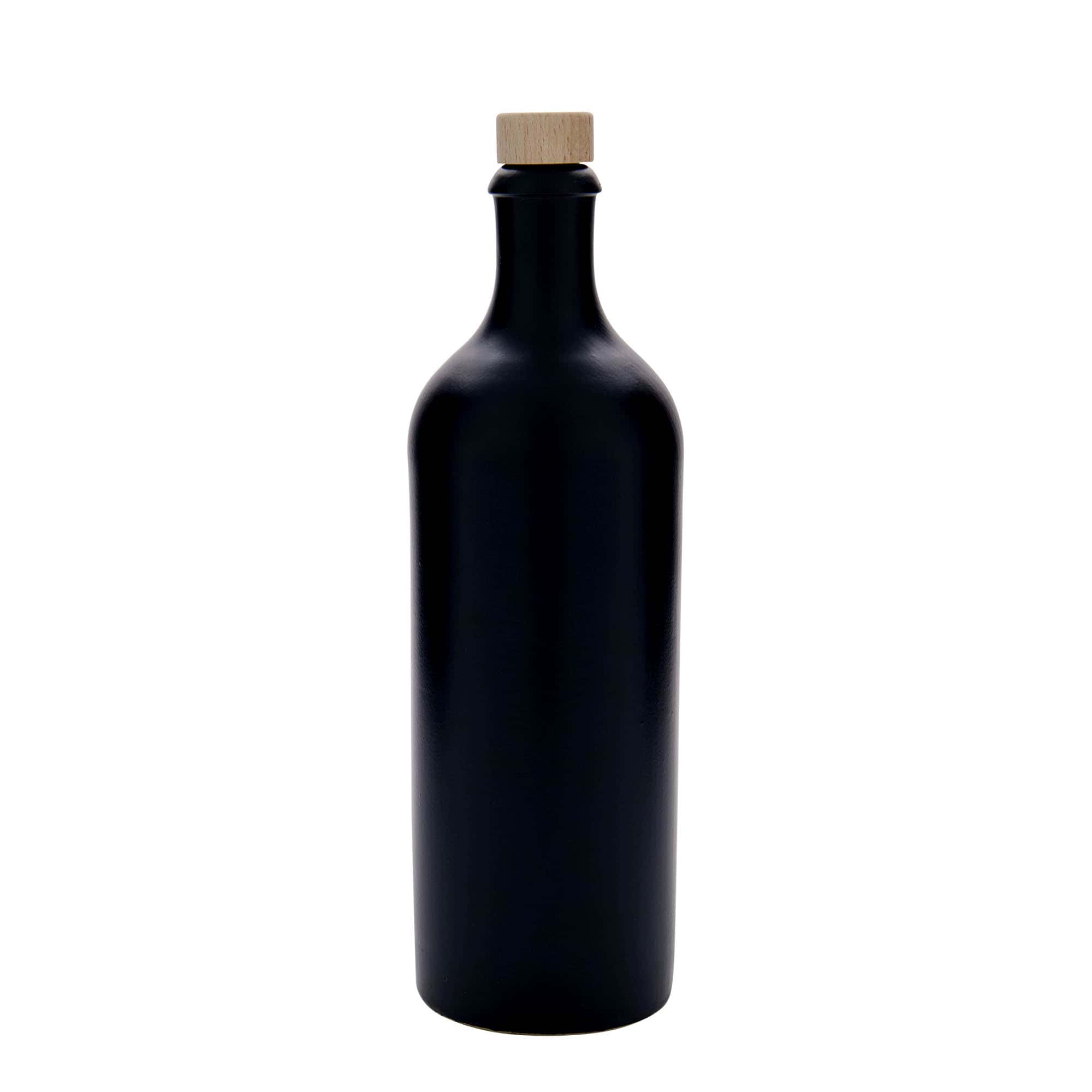 Jarra de barro de 750 ml, gres, negro, boca: corcho