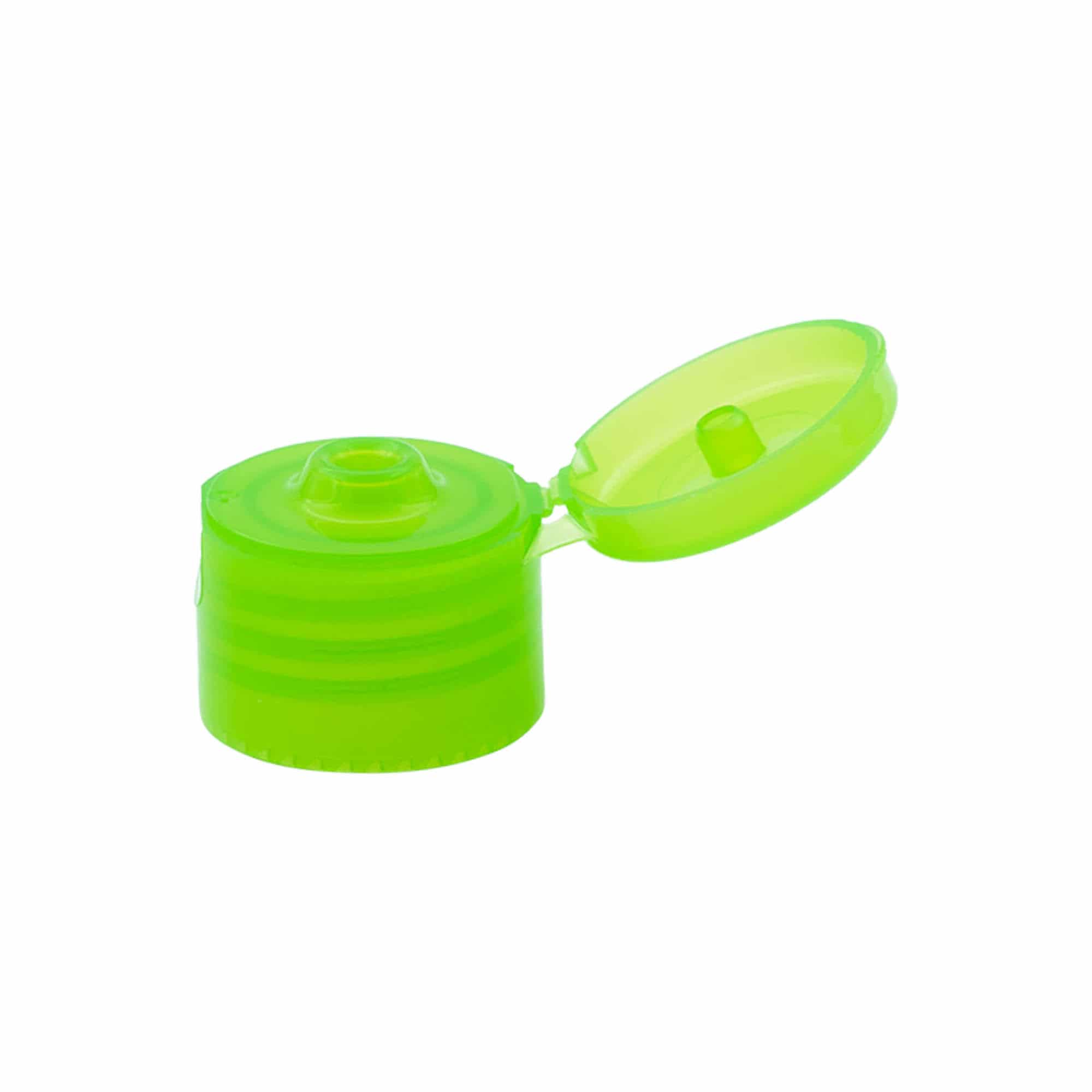 Tapón de rosca con bisagra, plástico de PP, verde, para boca: GPI 24/410