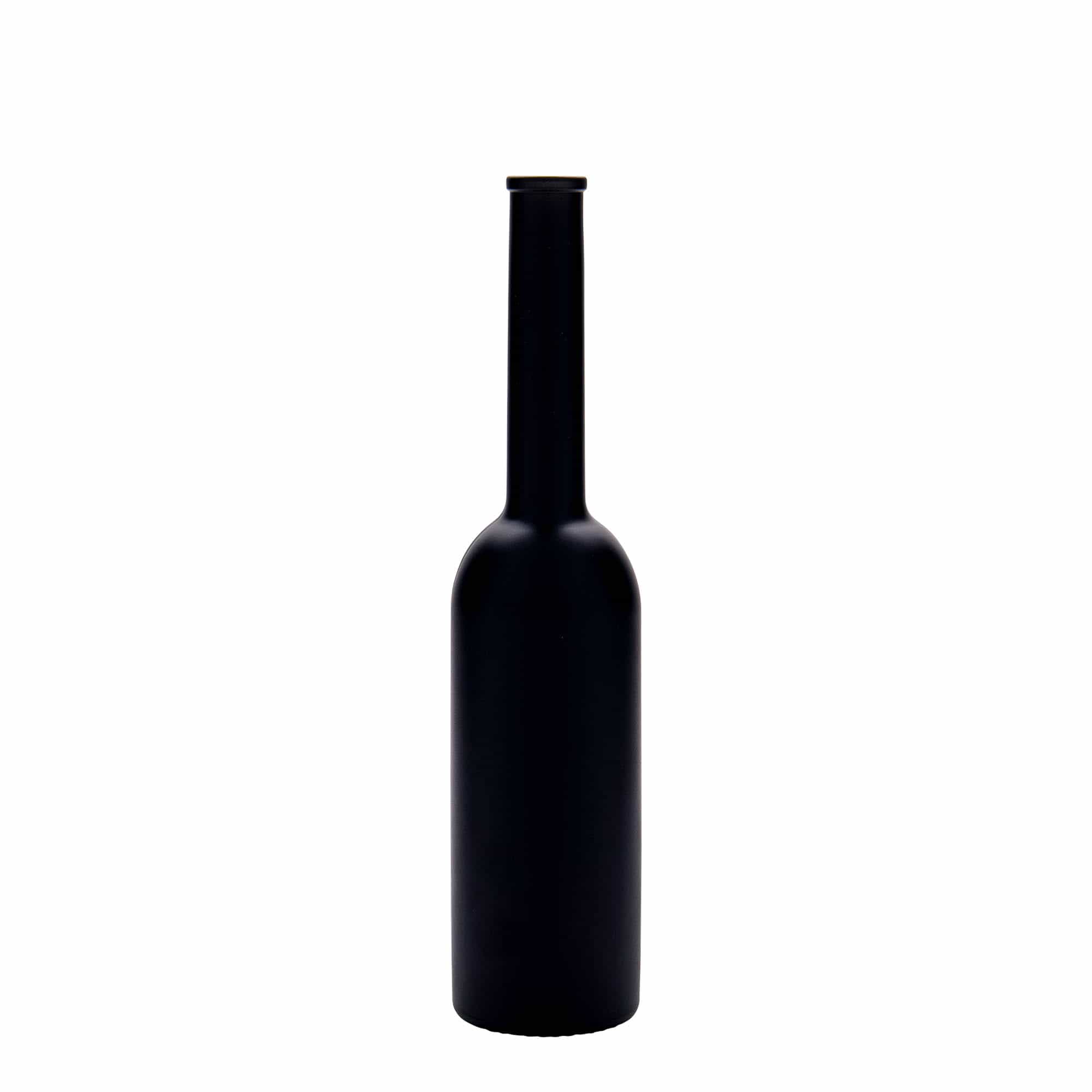 Botella de vidrio 'Opera' de 200 ml, negro, boca: corcho