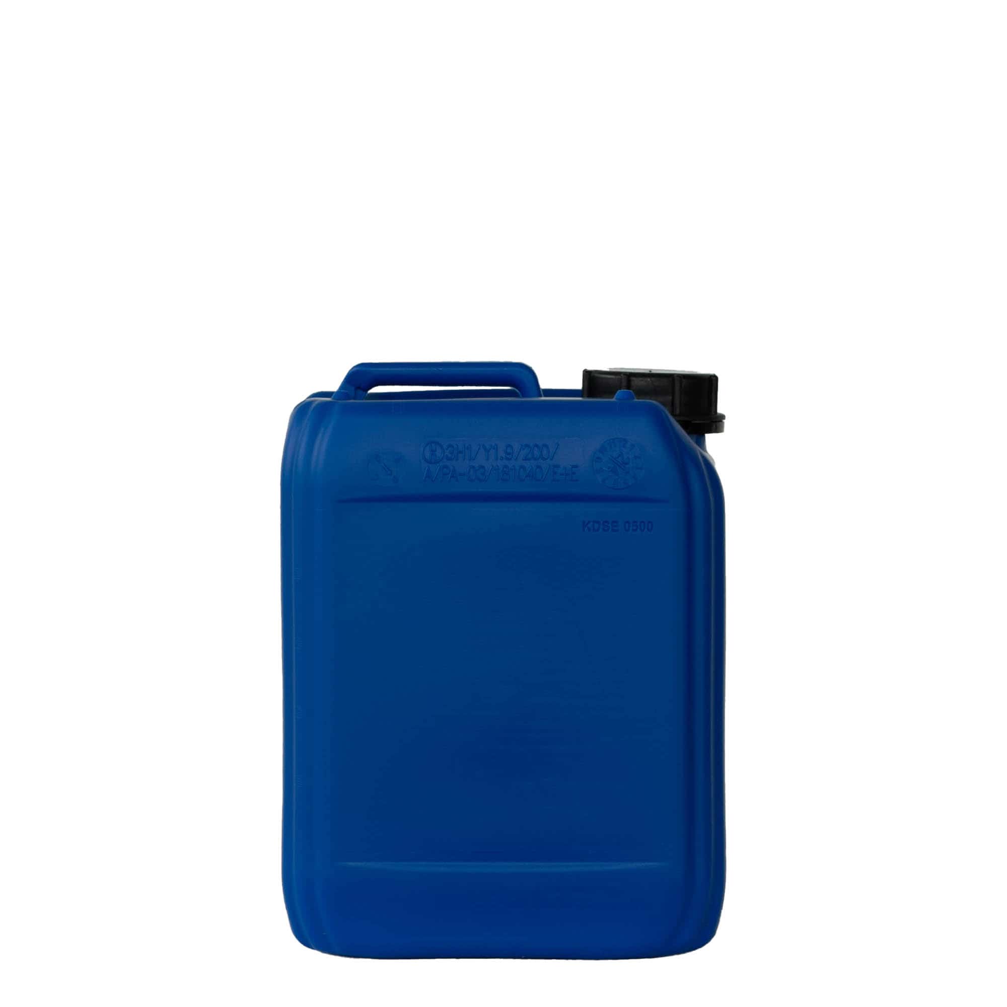 Garrafa de 5 l, rectangular, plástico de HDPE, azul, boca: ND 55