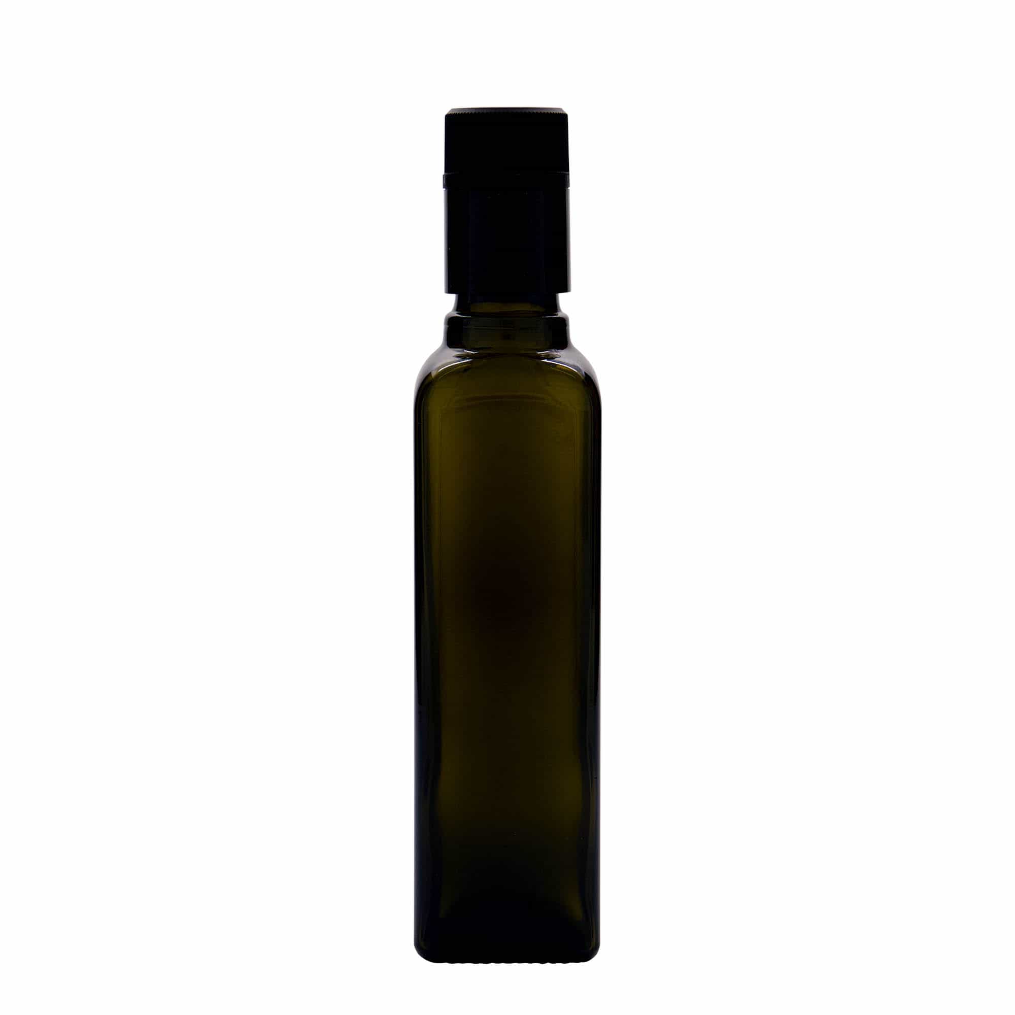 Aceitera/vinagrera 'Quadra' de 250 ml, vidrio, cuadrada, verde antiguo, boca: DOP