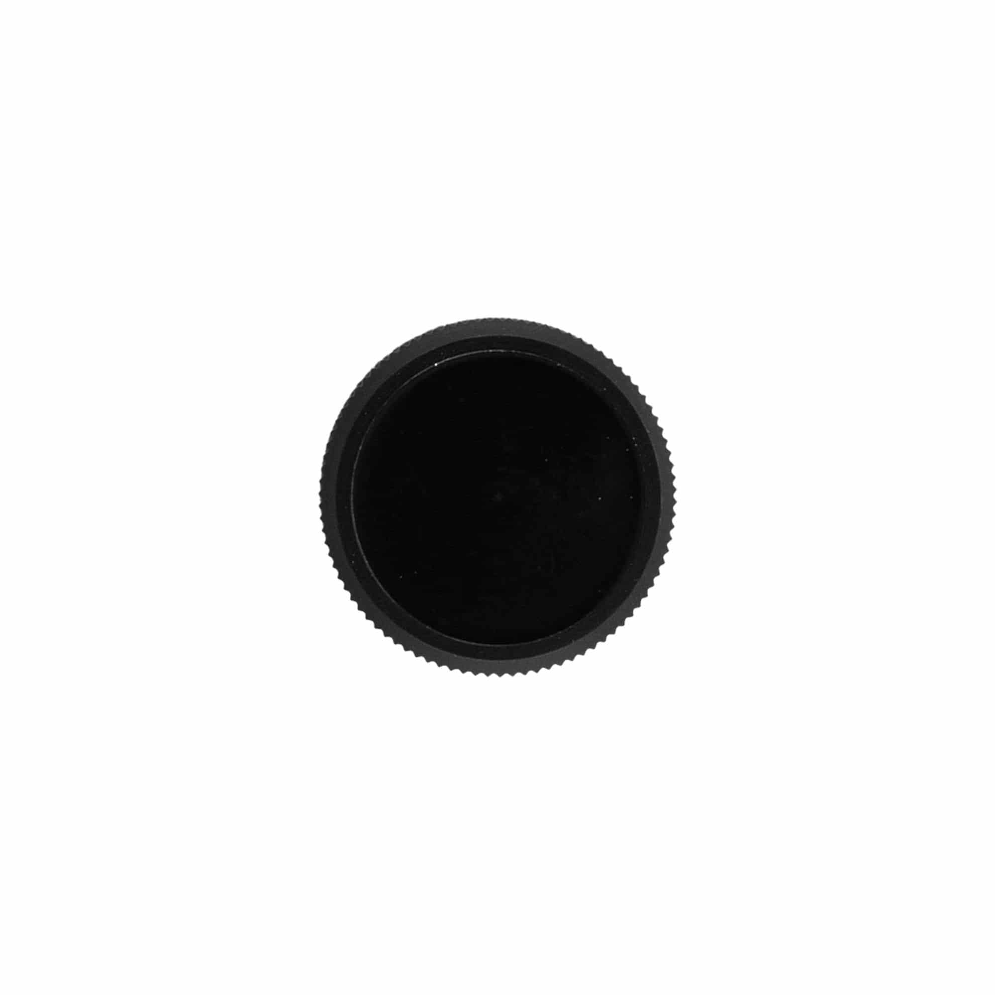 Tapón DOP con precinto de originalidad con vertedor, plástico de PE, negro