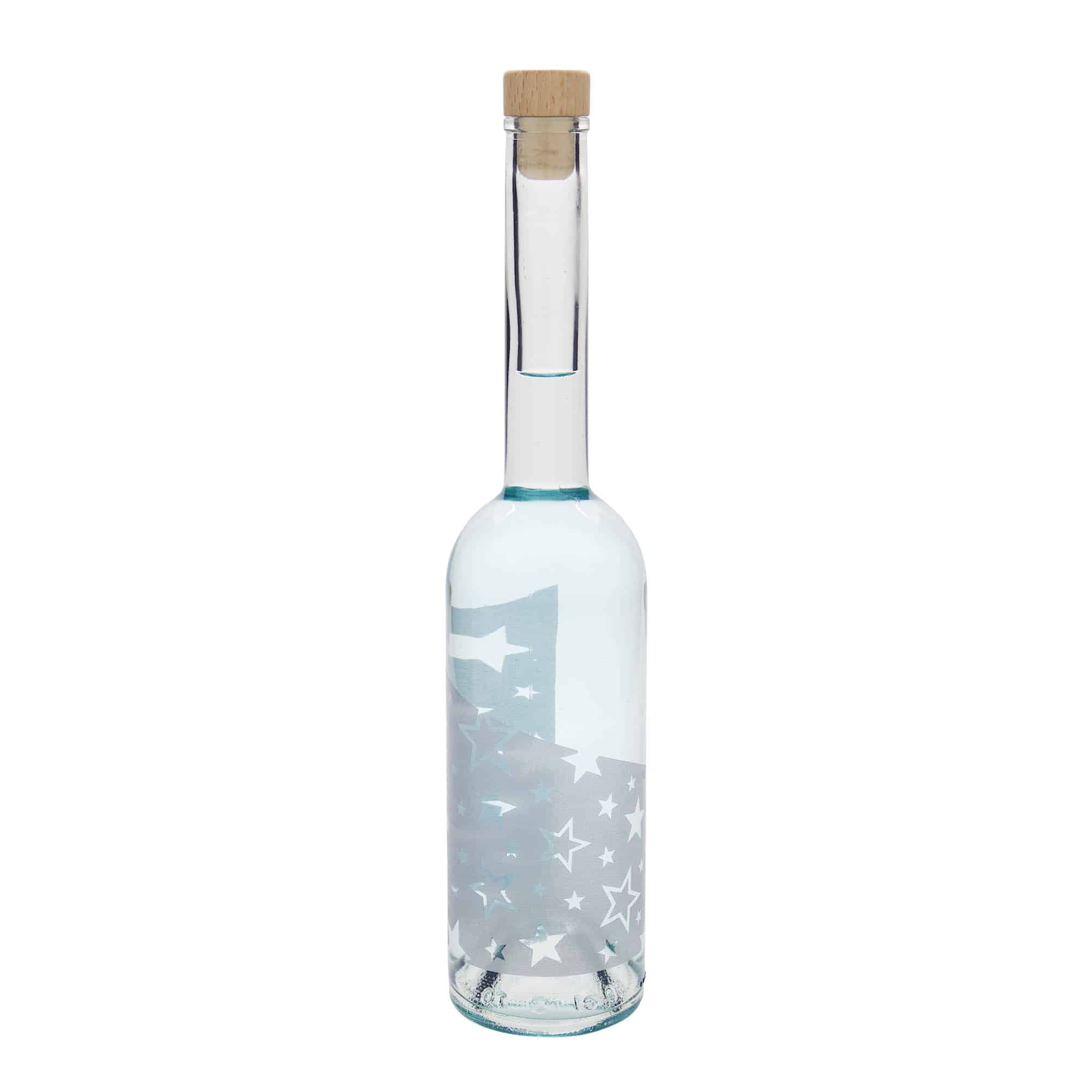 Botella de vidrio 'Opera' de 500 ml, motivo: estrellas plateadas, boca: corcho