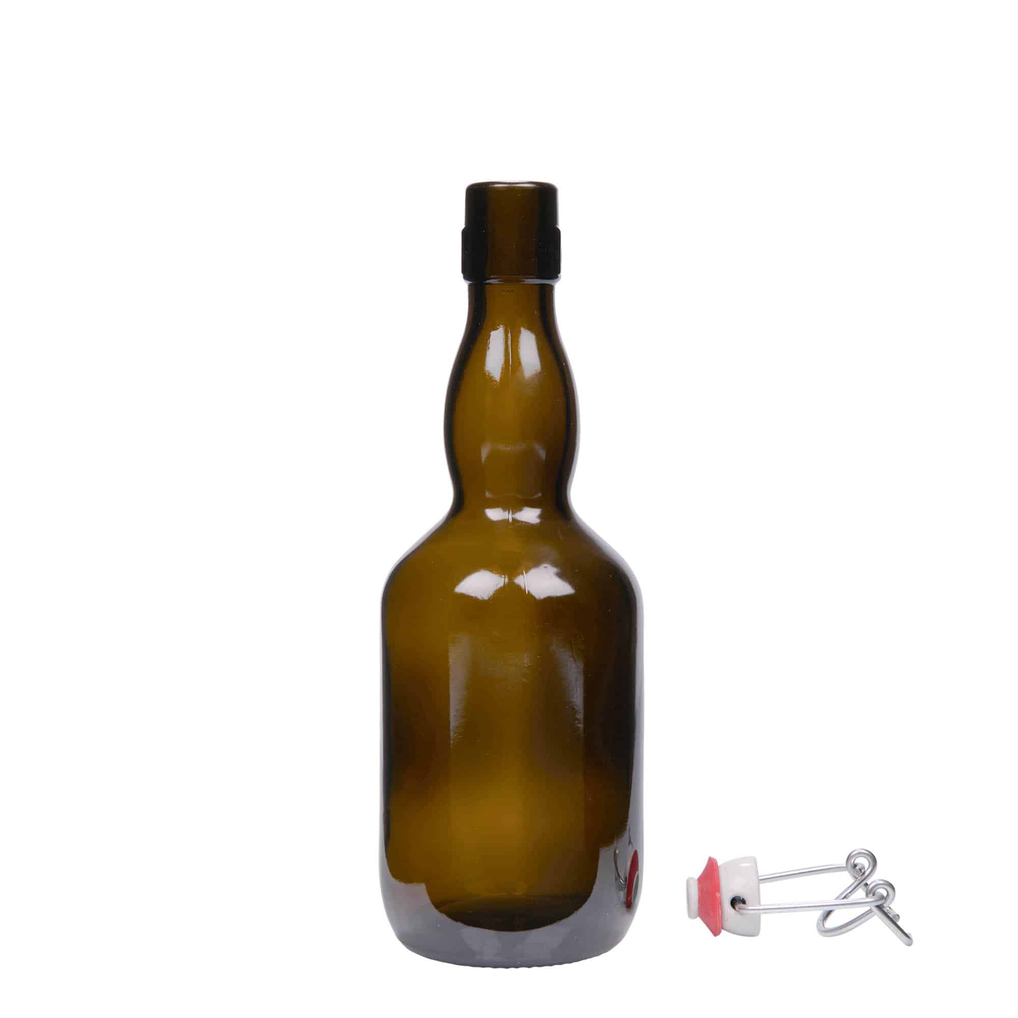 Botella de cerveza con cuello estilo belga de 500 ml, vidrio, verde antiguo, boca: tapón mecánico
