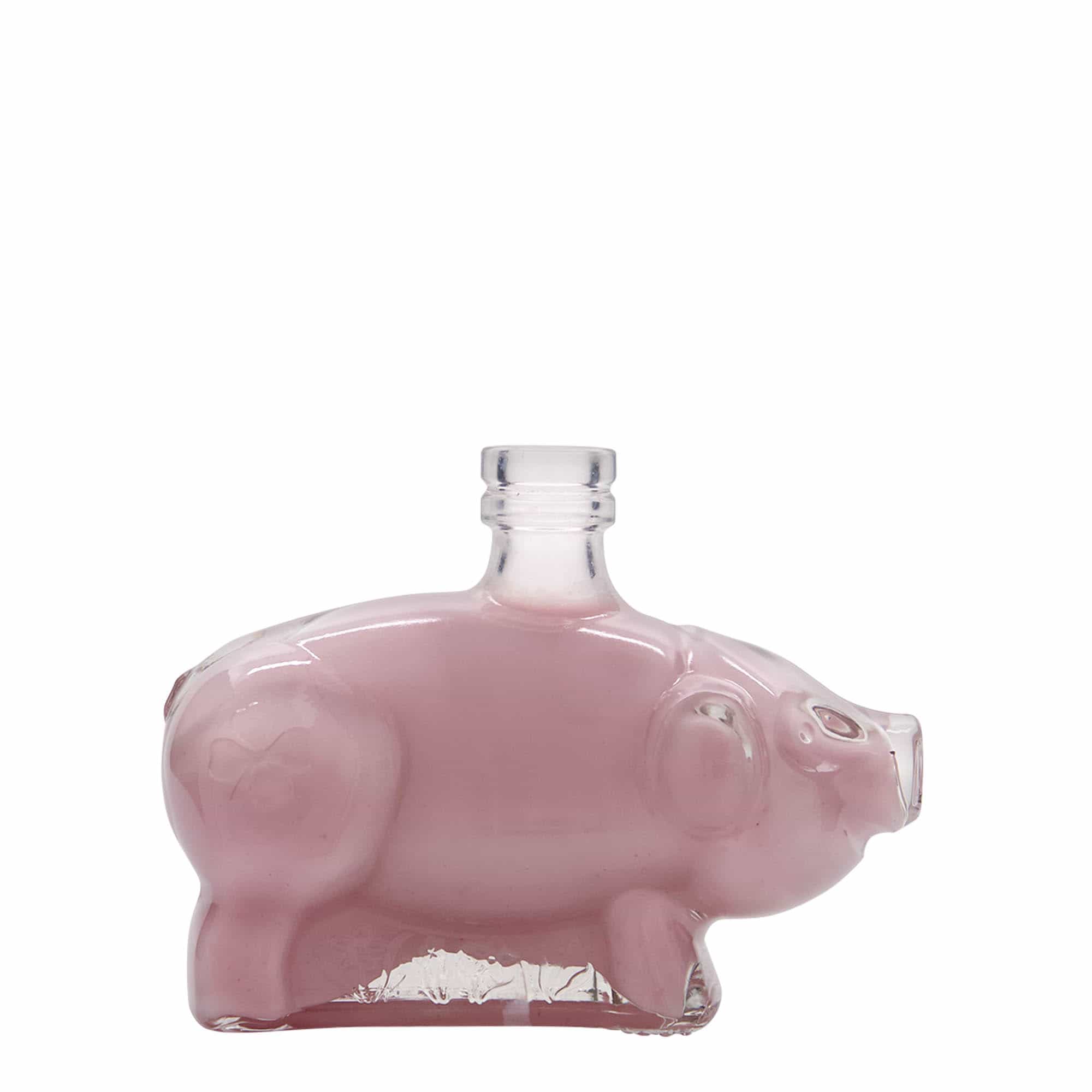 Botella de vidrio 'Cerdito de la suerte' de 200 ml, boca: corcho