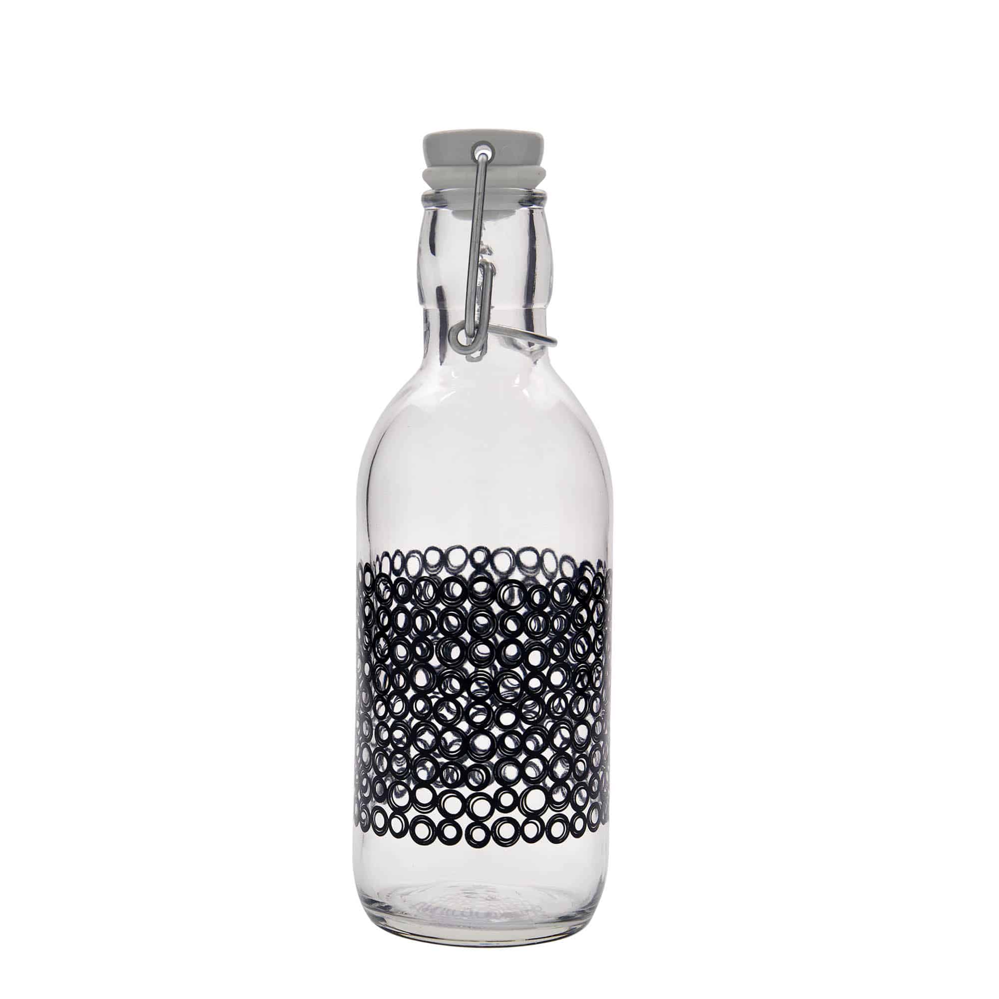 Botella de vidrio 'Emilia' de 500 ml, motivo: Circola nero, boca: tapón mecánico