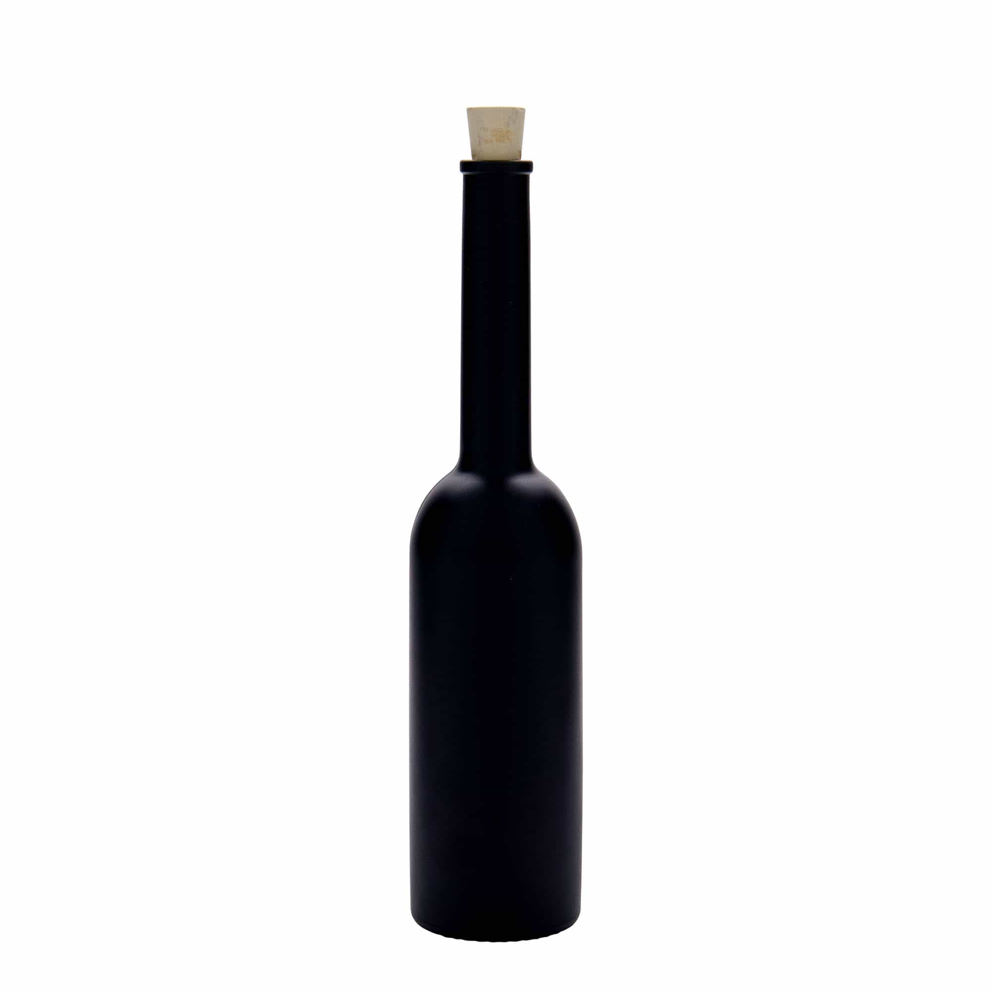 Botella de vidrio 'Opera' de 200 ml, negro, boca: corcho