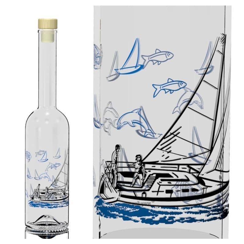 Botella de vidrio 'Opera' de 500 ml, motivo: marinero, boca: corcho